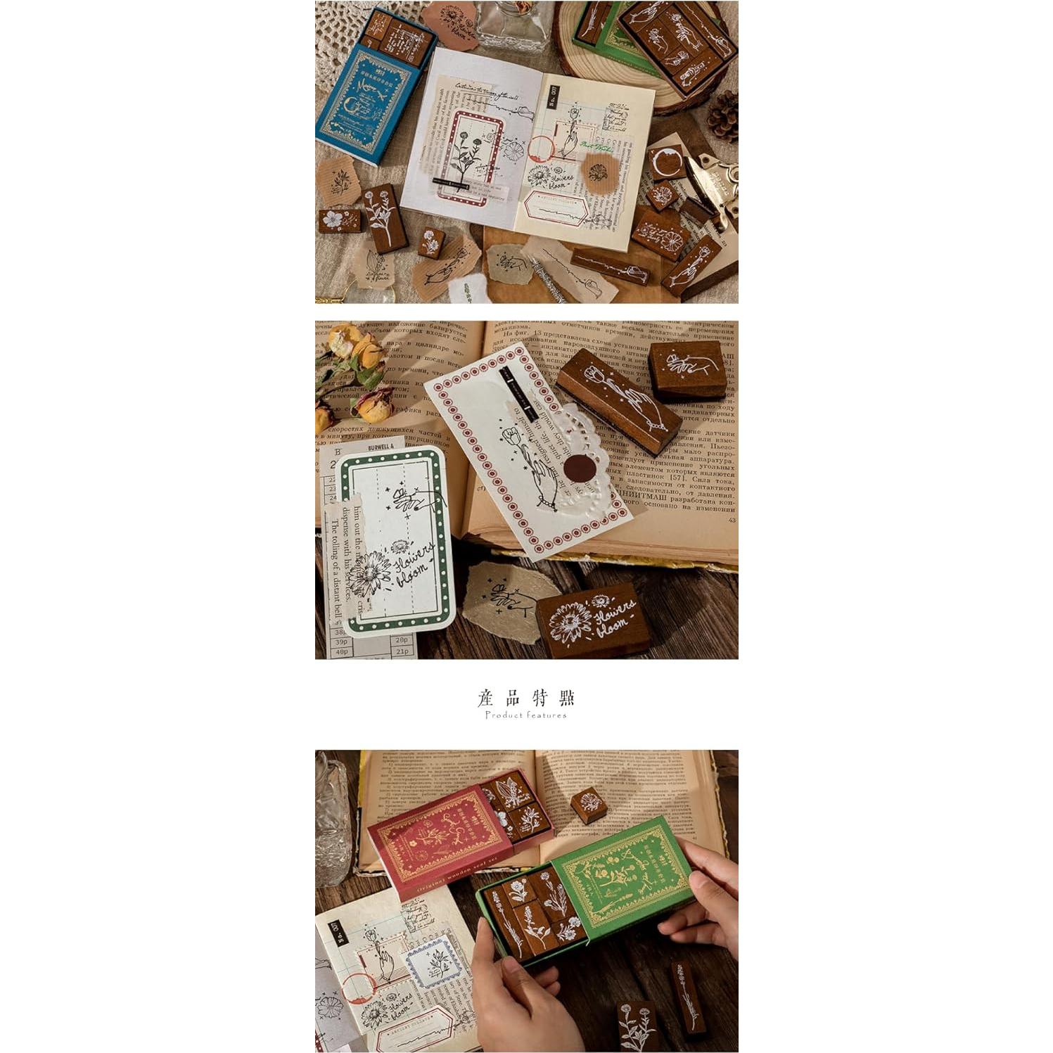 Set de Sellos de Madera Floral Vintage Alideco - 6 Piezas