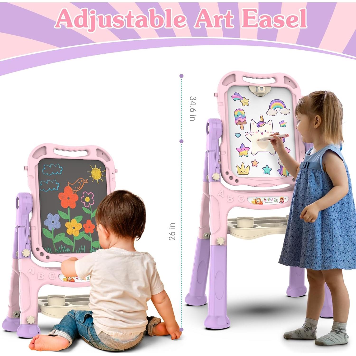 Caballete de arte ajustable PUPPSITTY rosa para niños