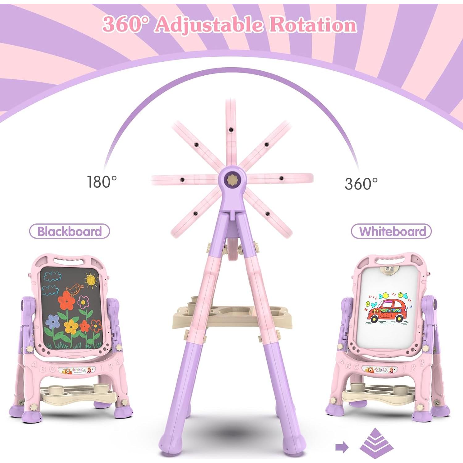 Caballete de arte ajustable PUPPSITTY rosa para niños