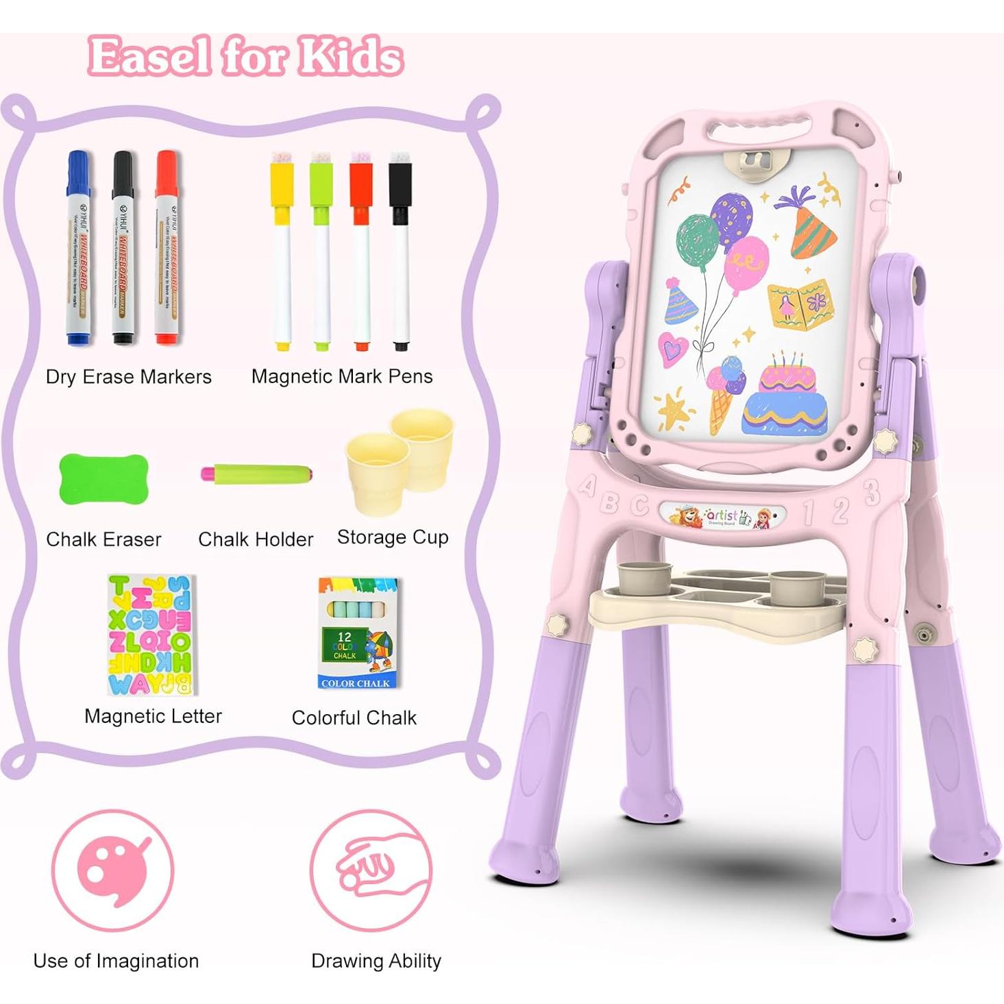 Caballete de arte ajustable PUPPSITTY rosa para niños