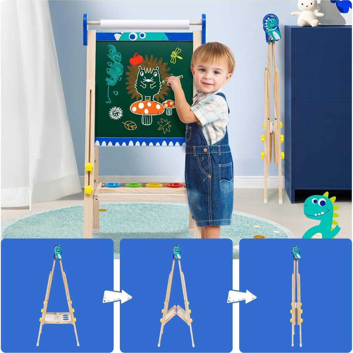 Caballete de Madera Maycoly para Niños con Pizarra y Papel