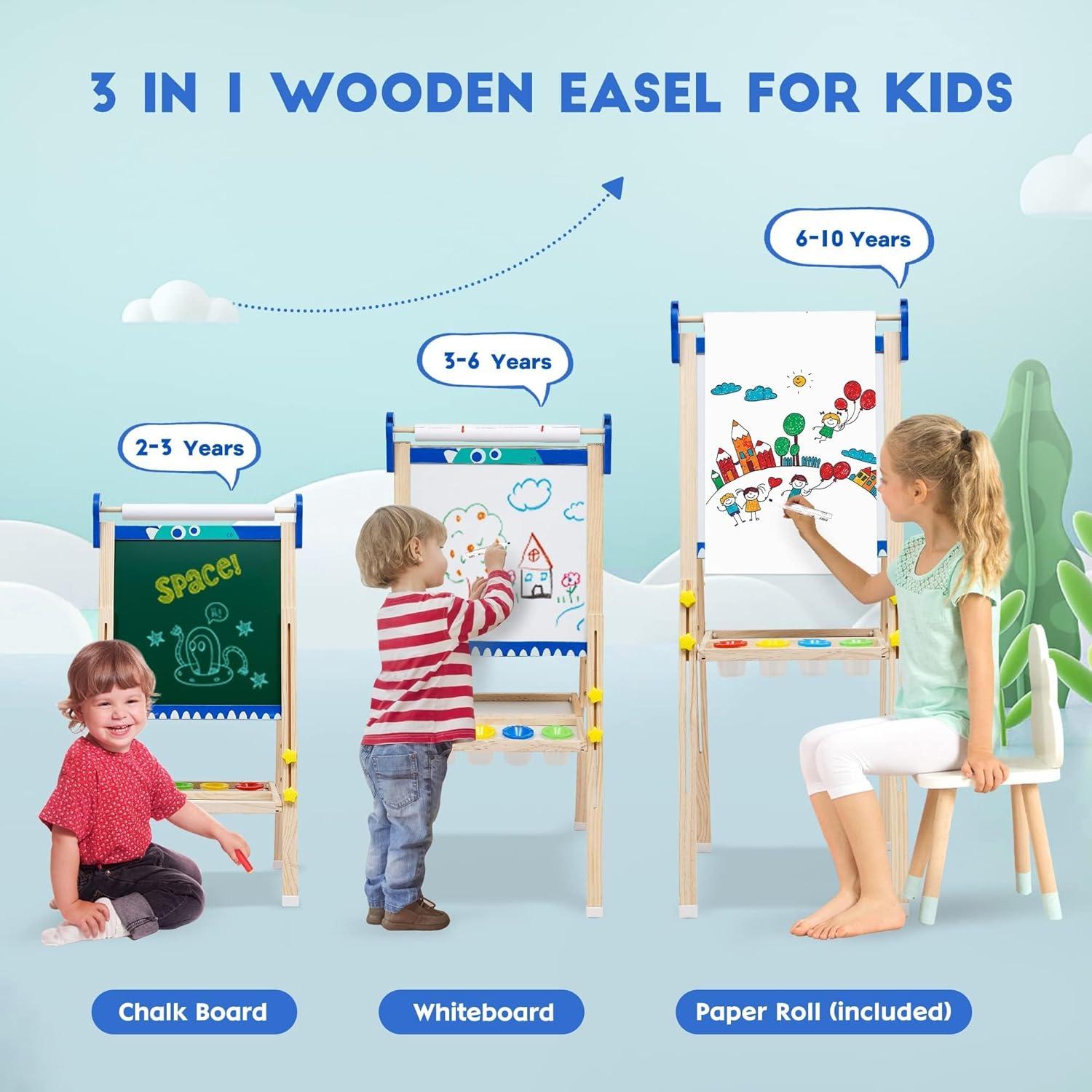 Caballete de Madera Maycoly para Niños con Pizarra y Papel