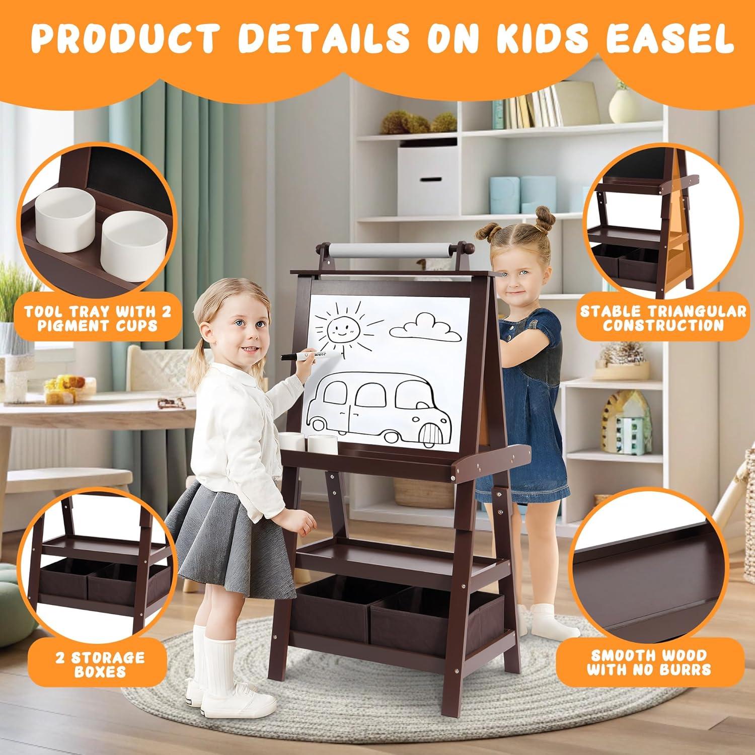 Caballete de Arte Elevon para Niños 3 en 1 con Pizarra Doble