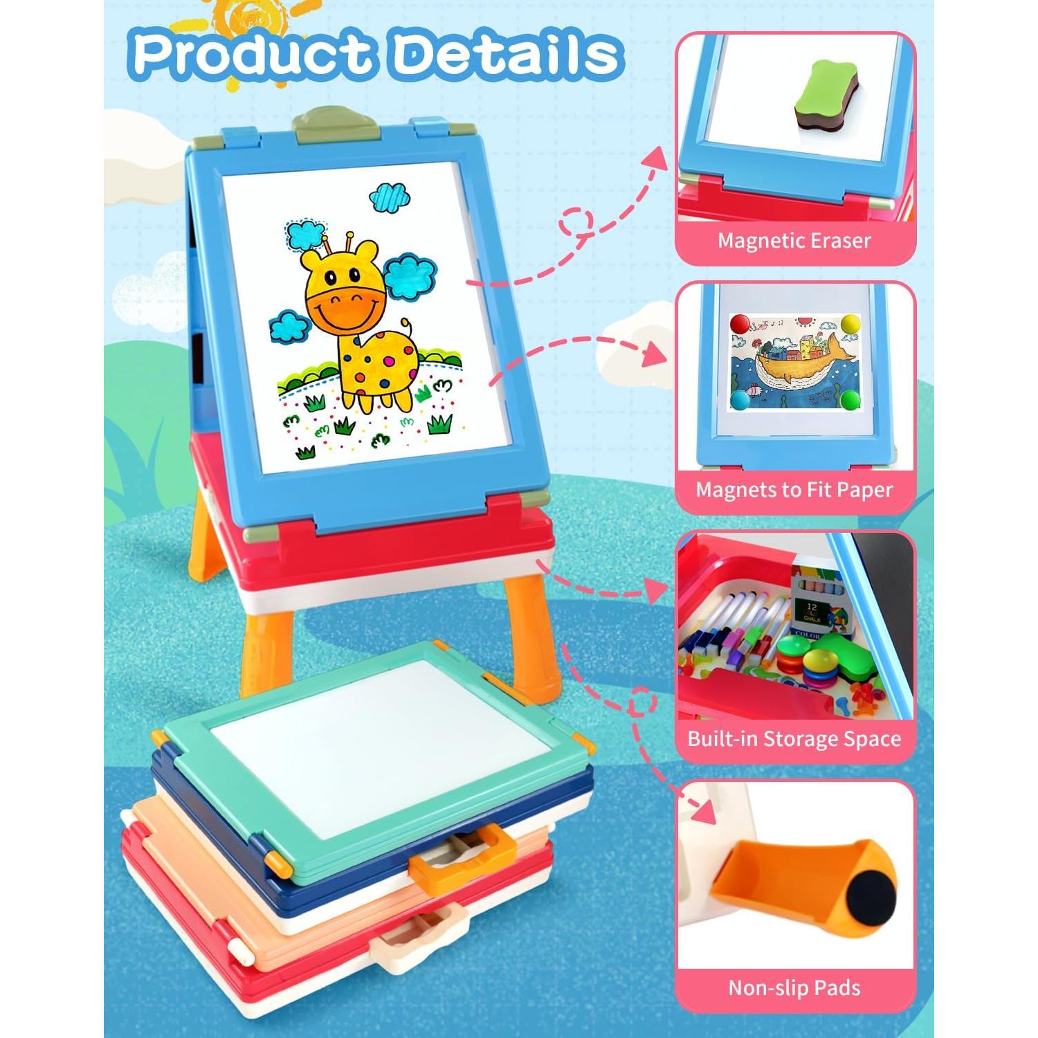 Caballete Artístico Infantil Elovien 4 en 1 Doble Cara Azul