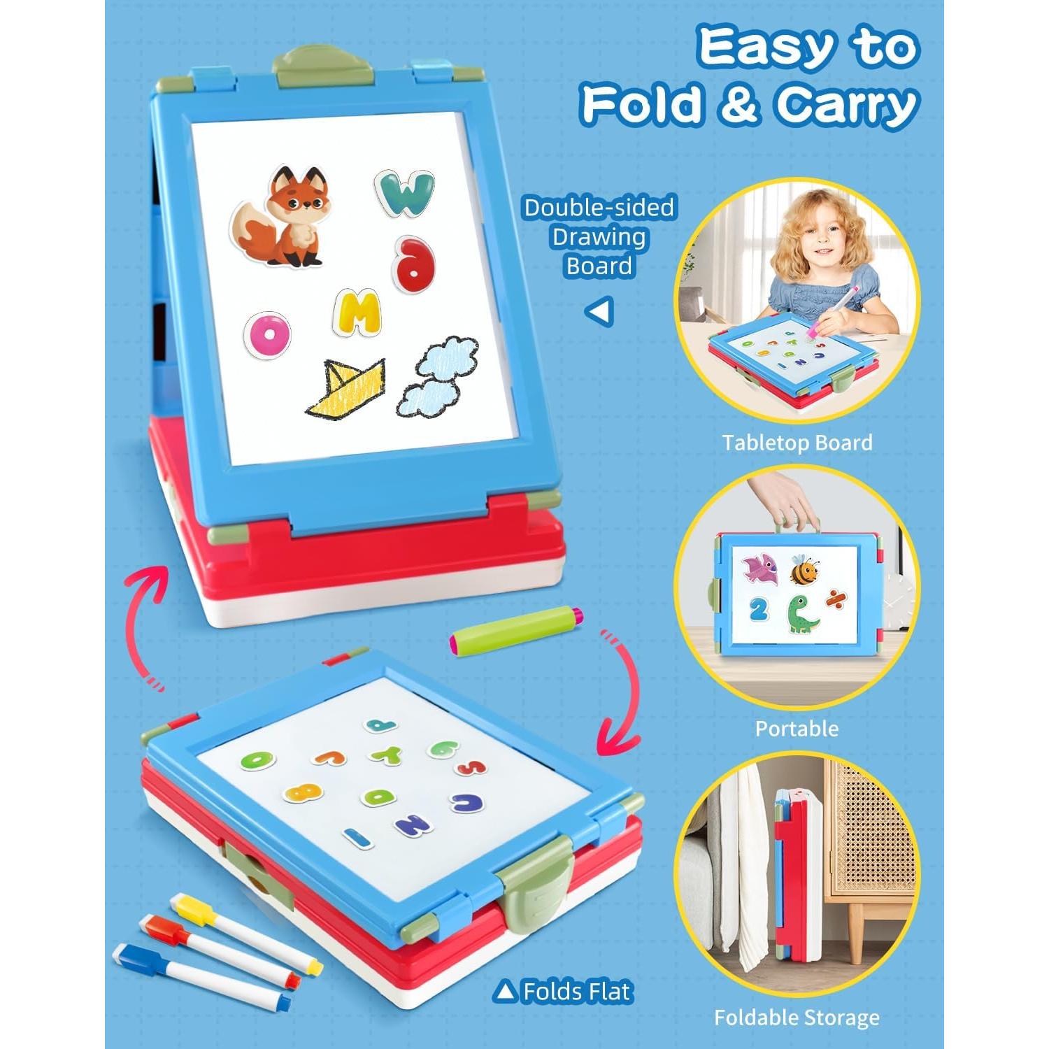 Caballete Artístico Infantil Elovien 4 en 1 Doble Cara Azul