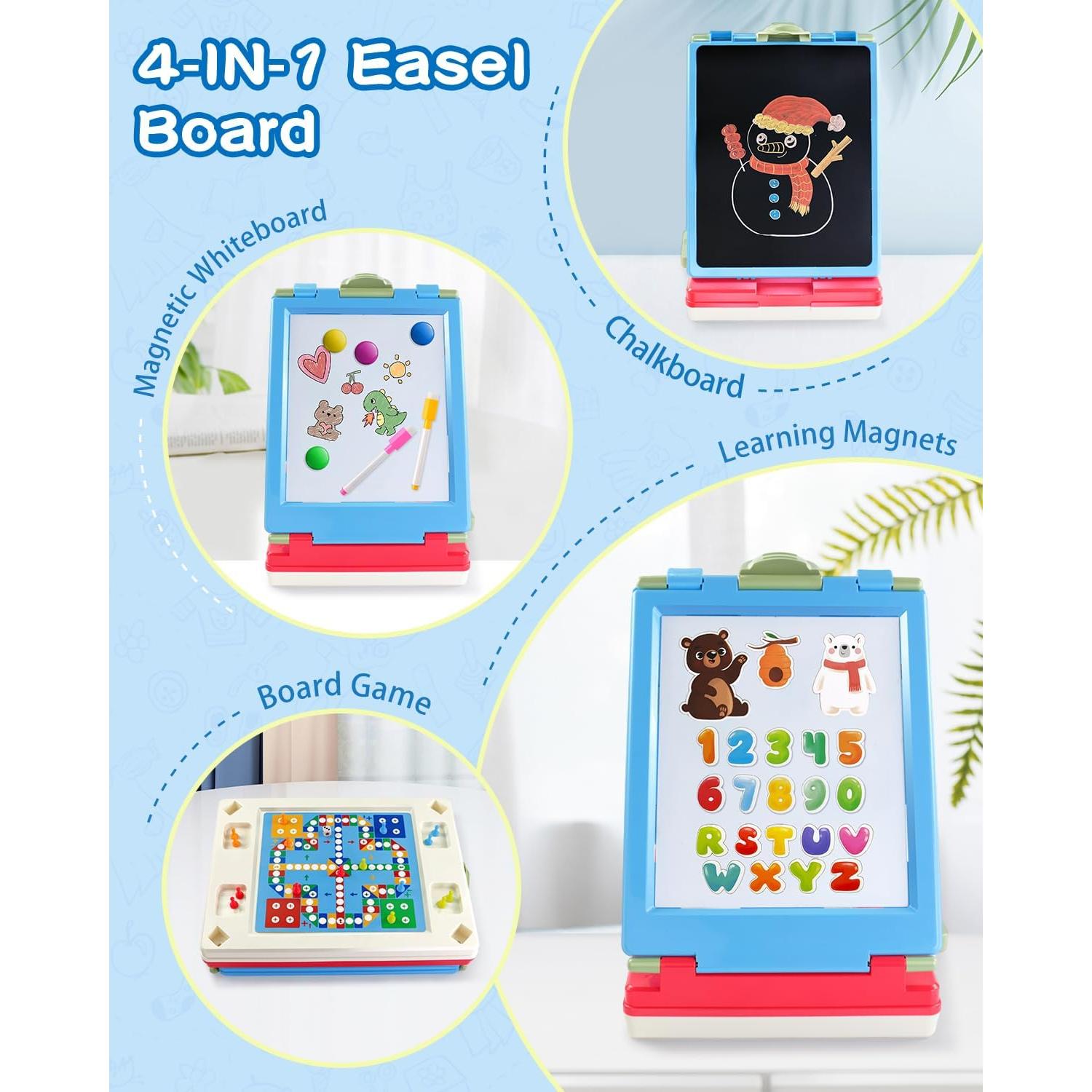 Caballete Artístico Infantil Elovien 4 en 1 Doble Cara Azul