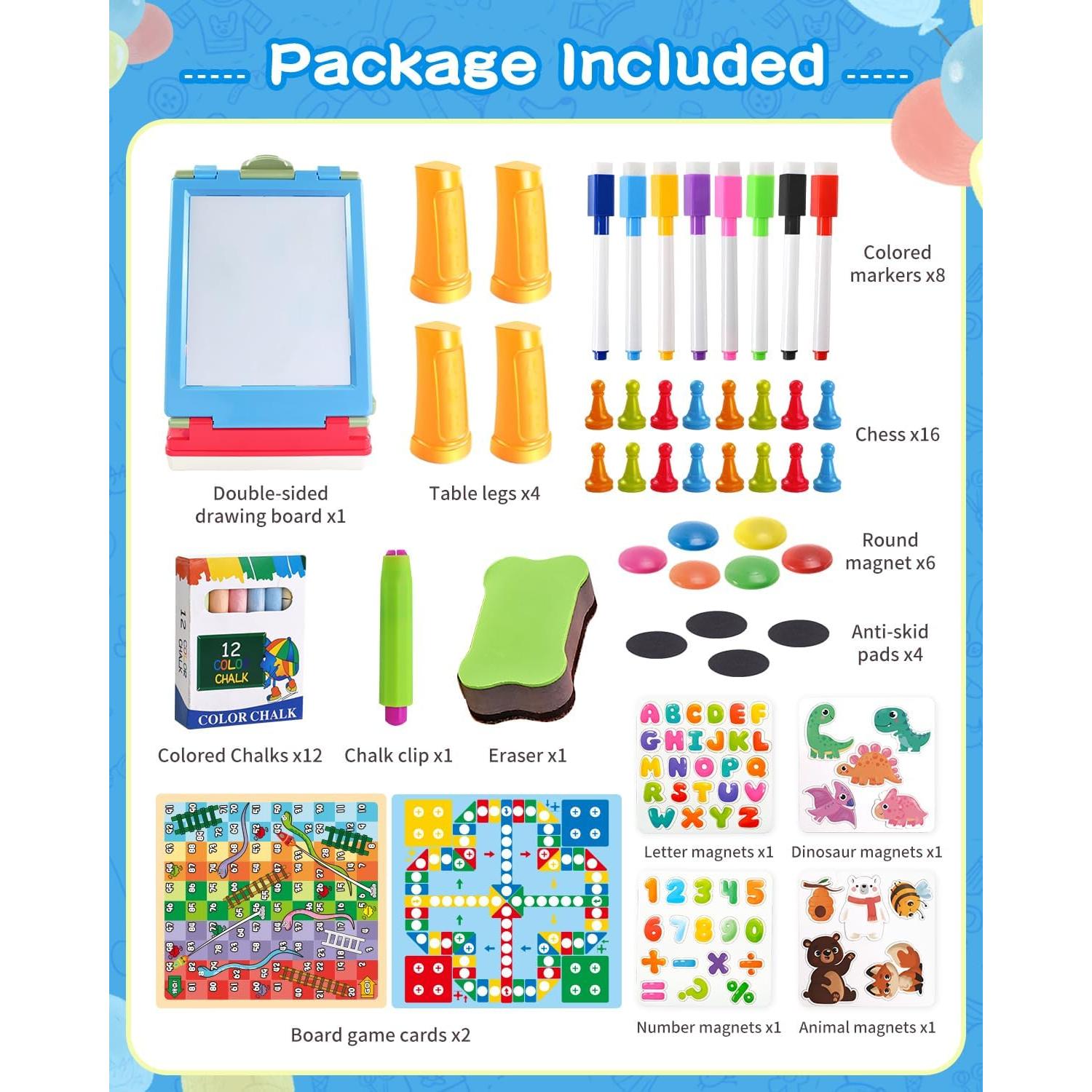 Caballete Artístico Infantil Elovien 4 en 1 Doble Cara Azul