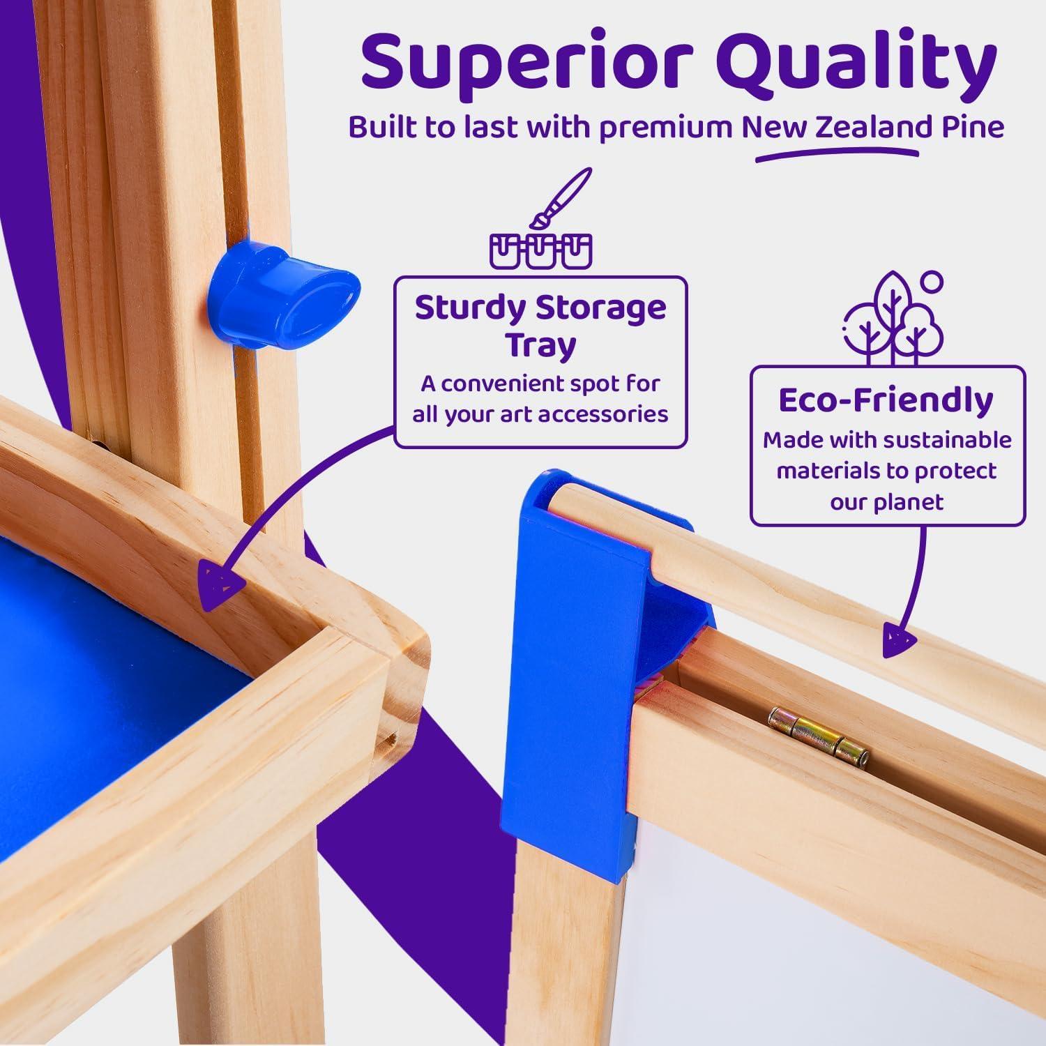 Blue Squid Art Easel for Kids, Easels for Toddlers | Adjustable Art Easel with Paper Roll, Magnetic Kid Chalkboard Easel Double Sided, Toddler White Board Toddler Easel for Kids + Accessories