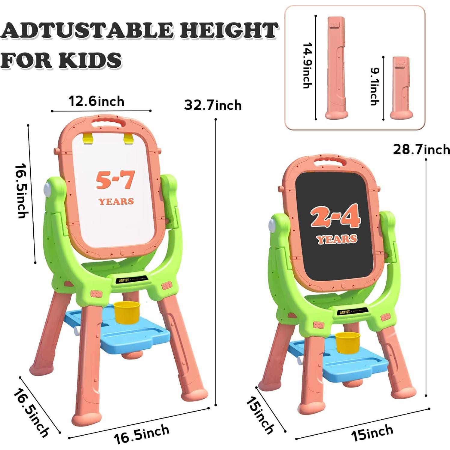 Caballete para Niños Weudear Rosa Doble Cara Altura Ajustable