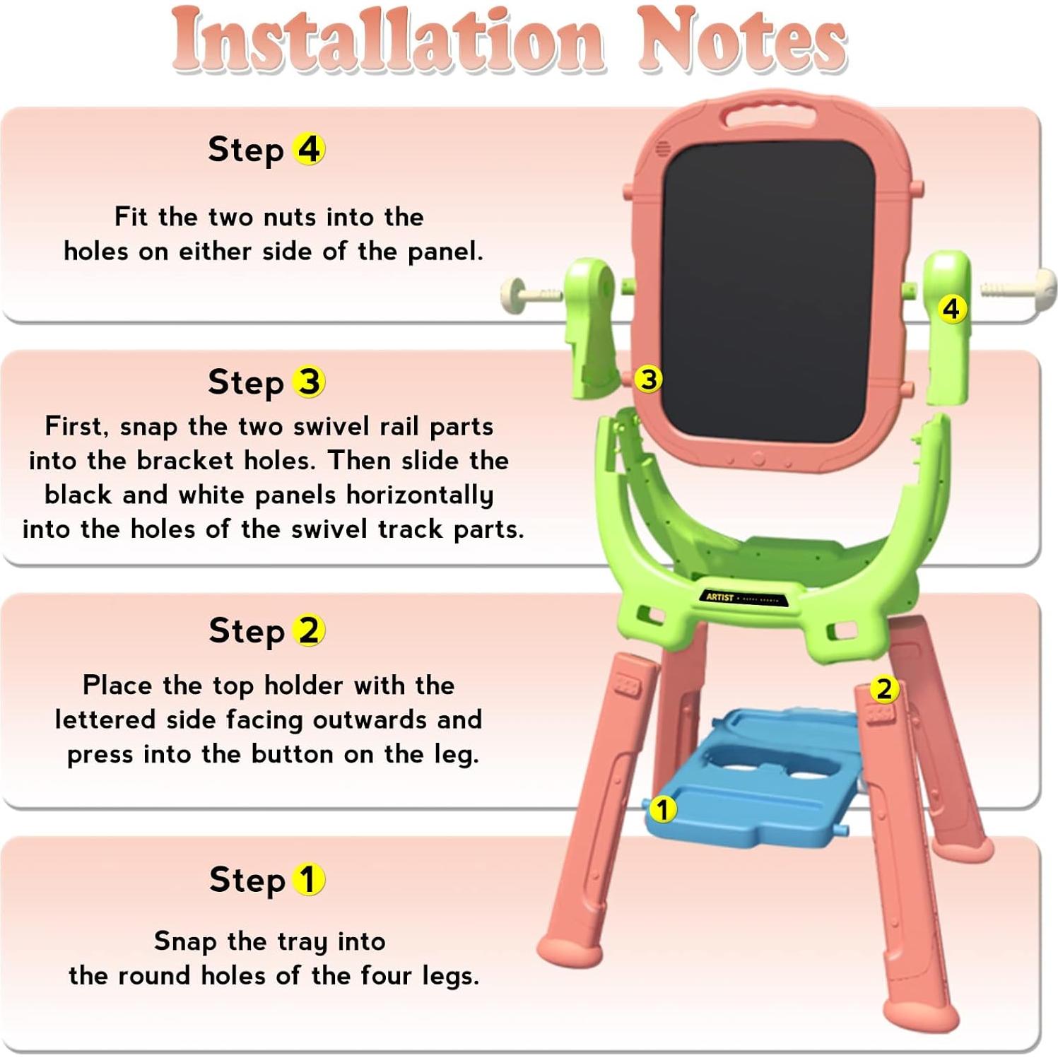 Caballete para Niños Weudear Rosa Doble Cara Altura Ajustable