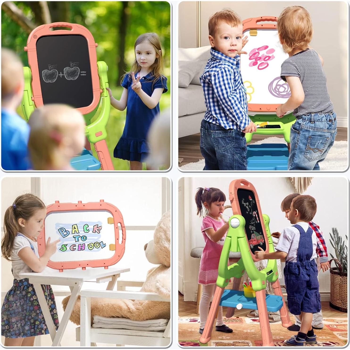 Caballete para Niños Weudear Rosa Doble Cara Altura Ajustable