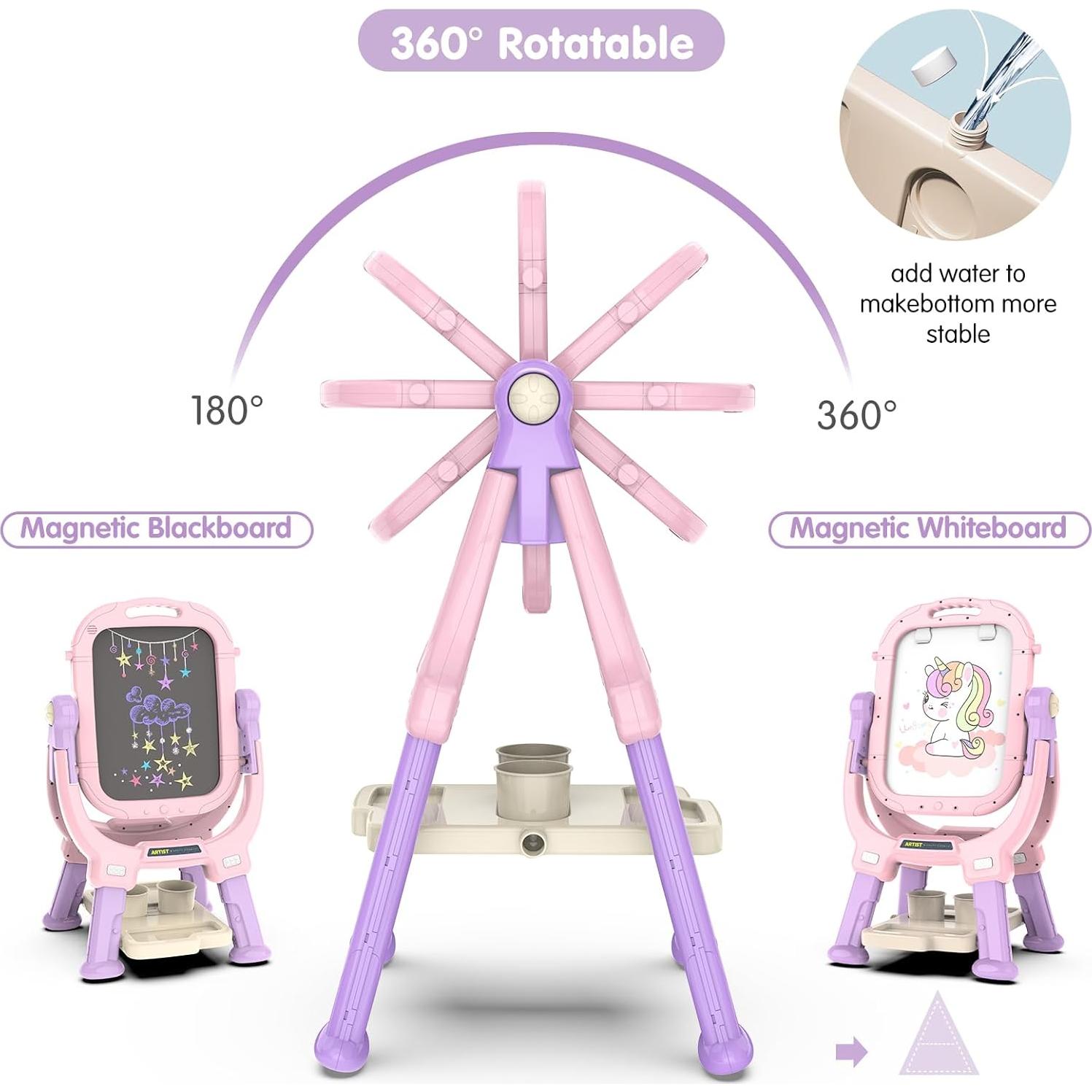 Caballete de Arte PUPPSITTY Rosa Ajustable Doble Cara 3-7 Años