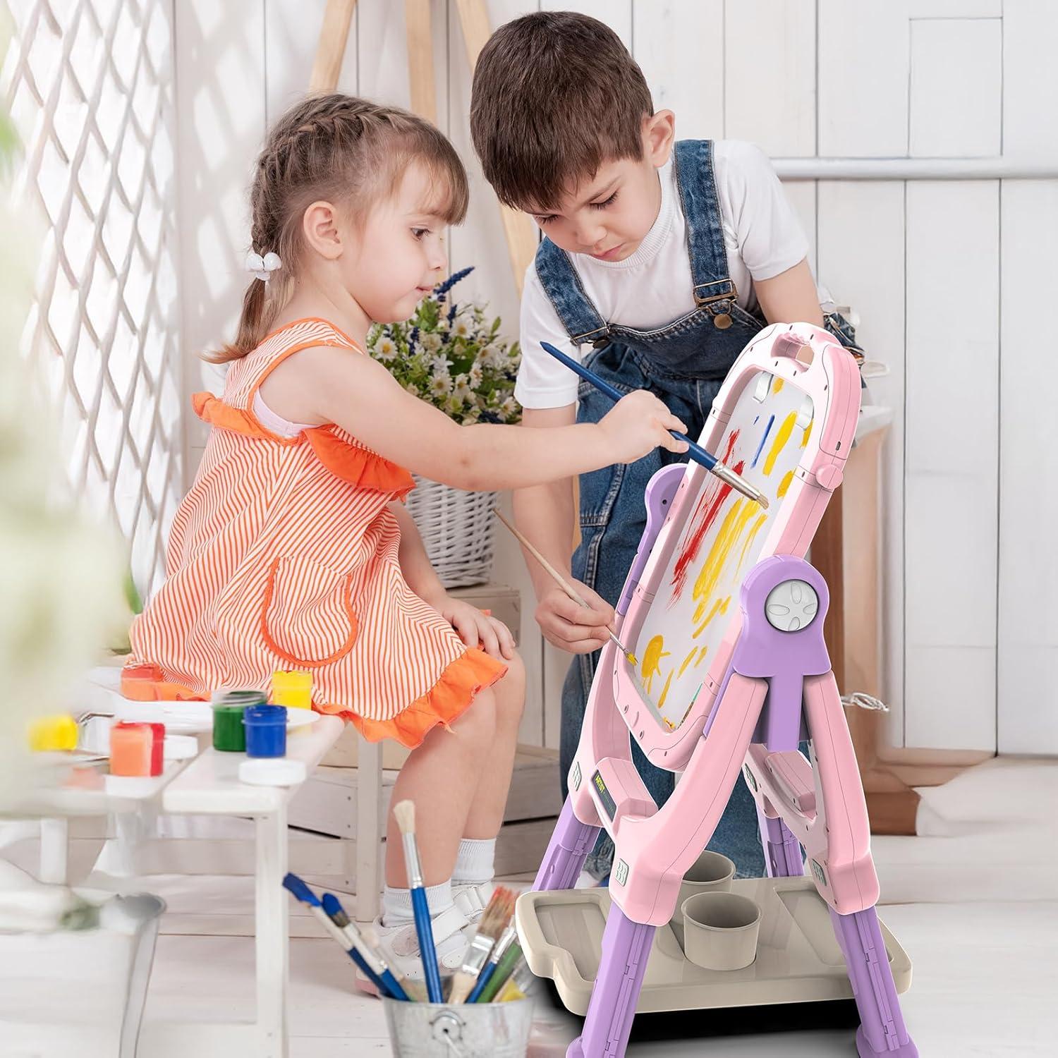 Caballete de Arte PUPPSITTY Rosa Ajustable Doble Cara 3-7 Años