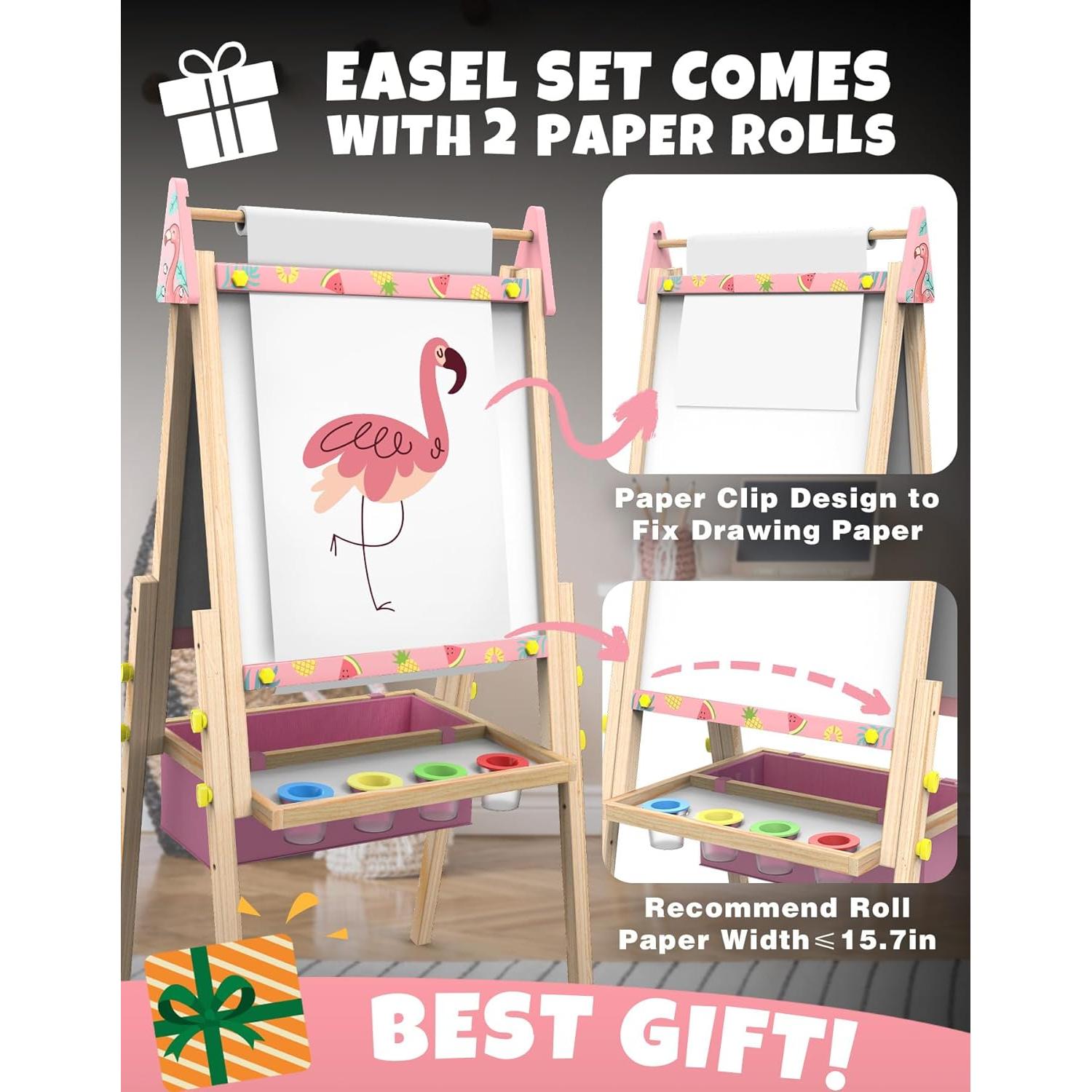 Joyooss Art Easel for Kids Easel for Toddlers,Adjustable Standing Wooden Easels Kids Whiteboard & Chalk Board Kids Dry Erase Board,Art Easel for Kids Easel for Toddlers 2-4 Years