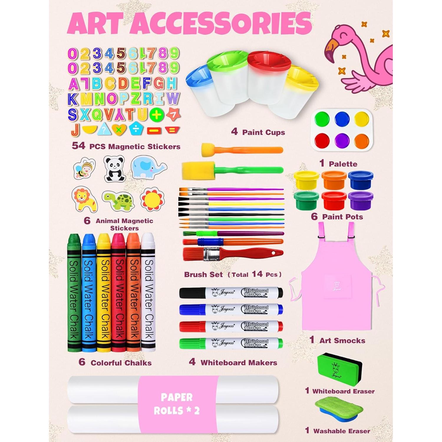 Joyooss Art Easel for Kids Easel for Toddlers,Adjustable Standing Wooden Easels Kids Whiteboard & Chalk Board Kids Dry Erase Board,Art Easel for Kids Easel for Toddlers 2-4 Years