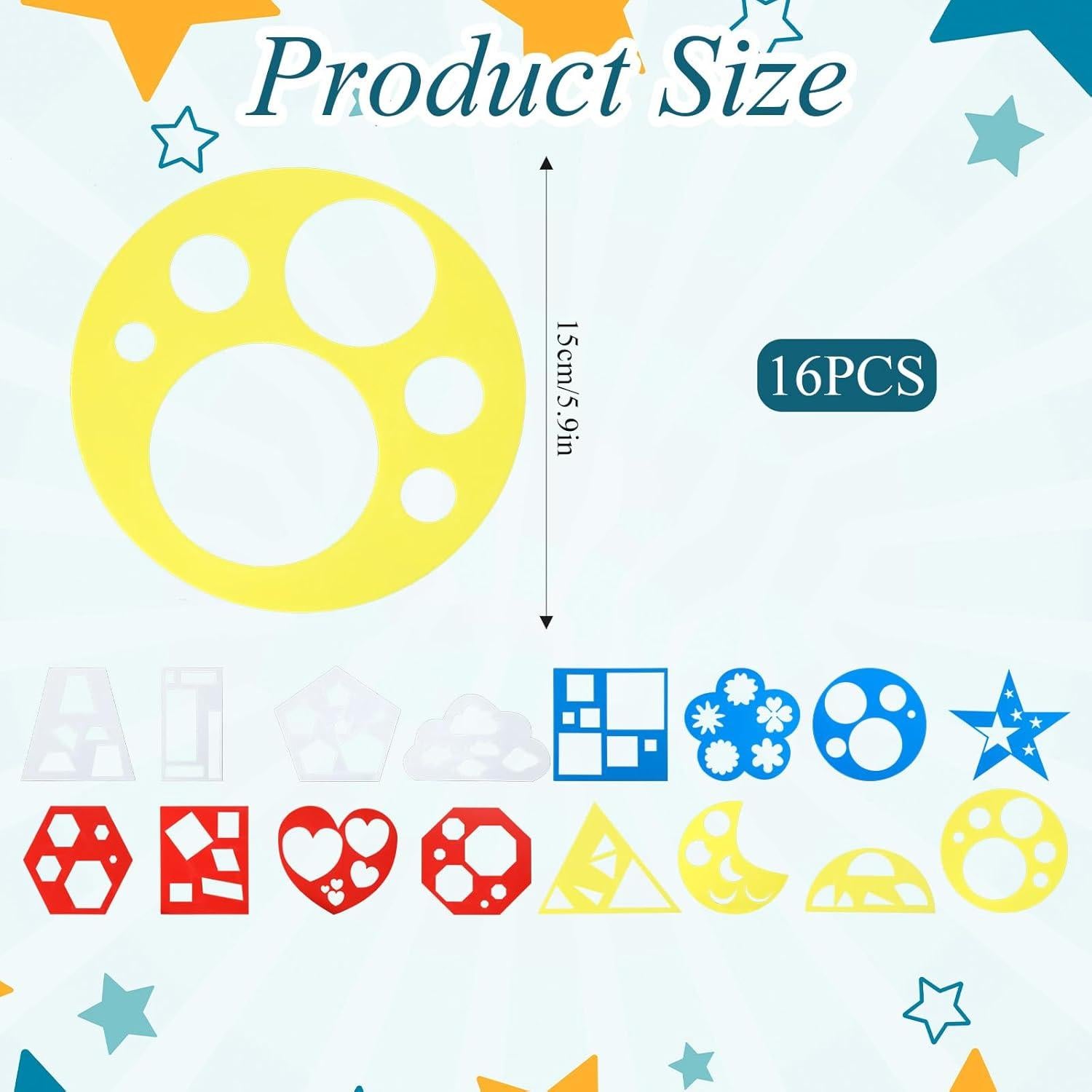 16 Plantillas Geométricas Coloridas BOHUIZ 15x15 cm para Niños