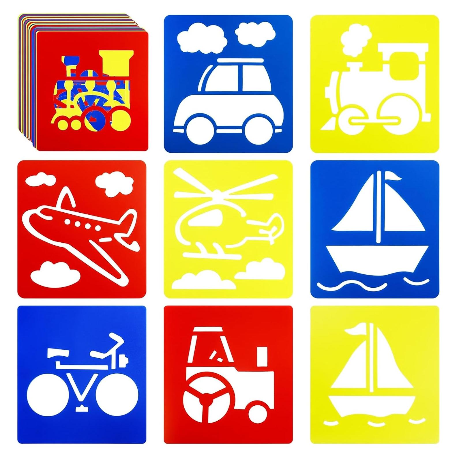 24 Plantillas de Dibujo para Niños YETOOME - Vehículos 15x14 cm