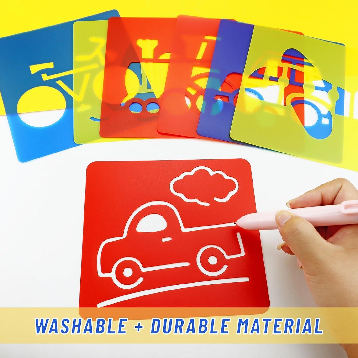 24 Plantillas de Dibujo para Niños YETOOME - Vehículos 15x14 cm