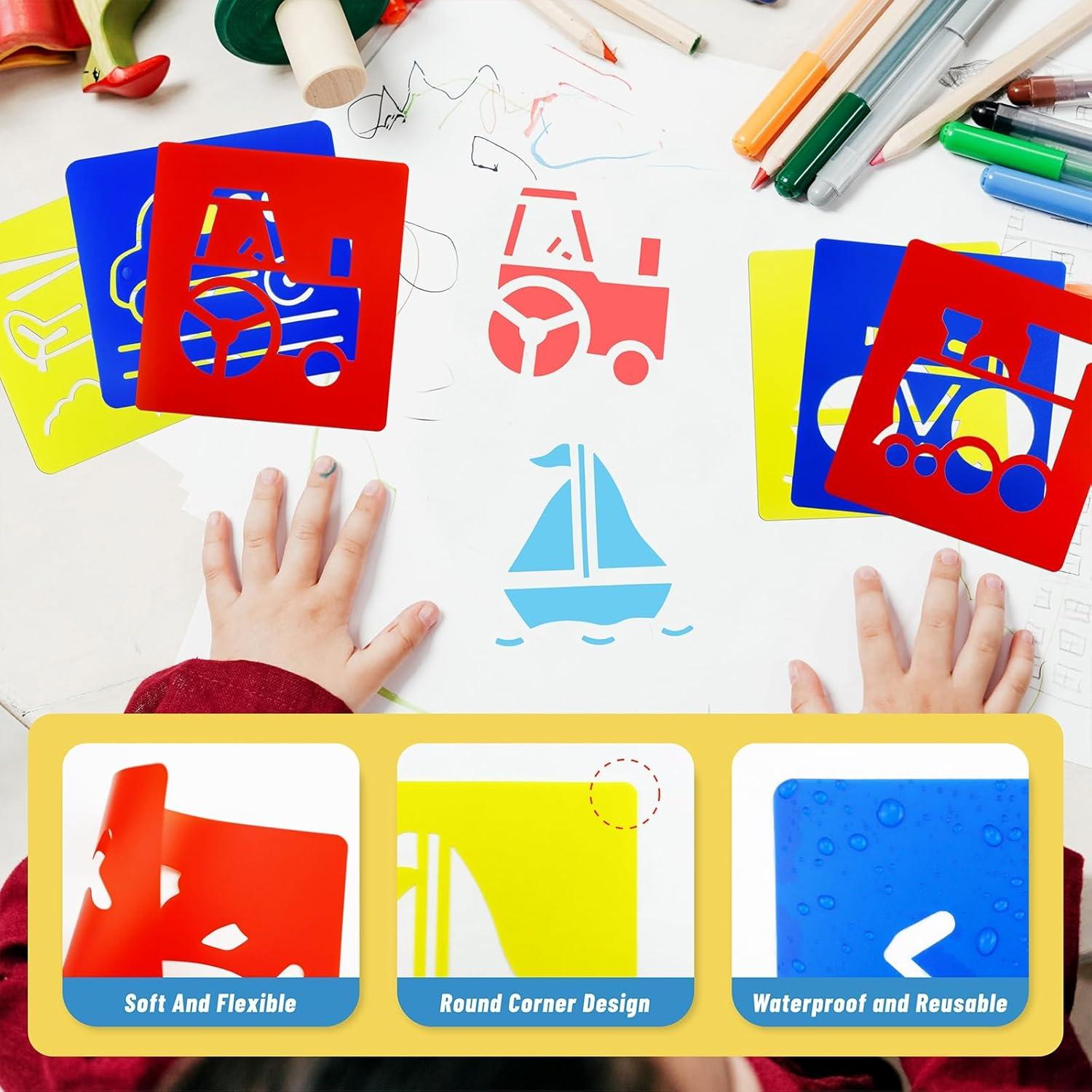 24 Plantillas de Dibujo para Niños YETOOME - Vehículos 15x14 cm