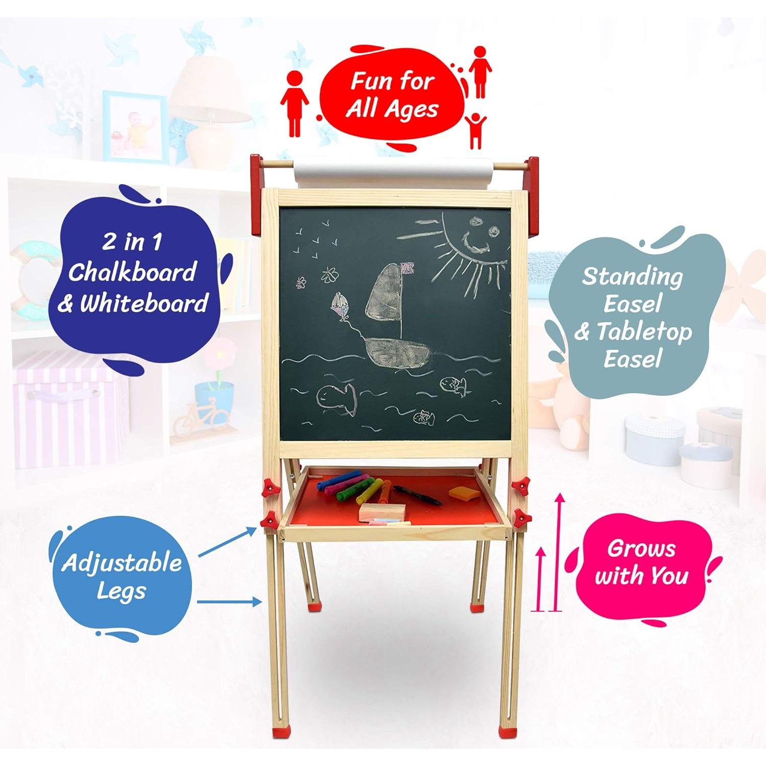 Caballete de Madera Deluxe Doble Cara Ajustable con Accesorios