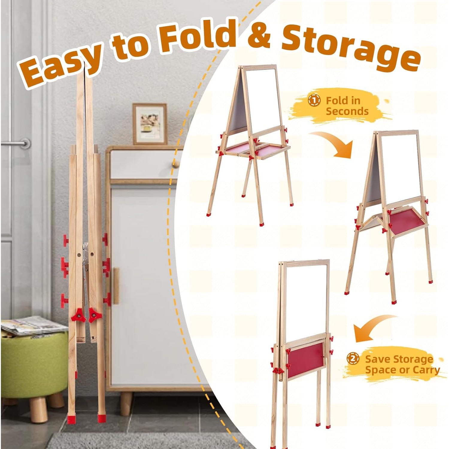 Caballete de Madera Plegable OMOTIYA Altura Ajustable 3-8 Años