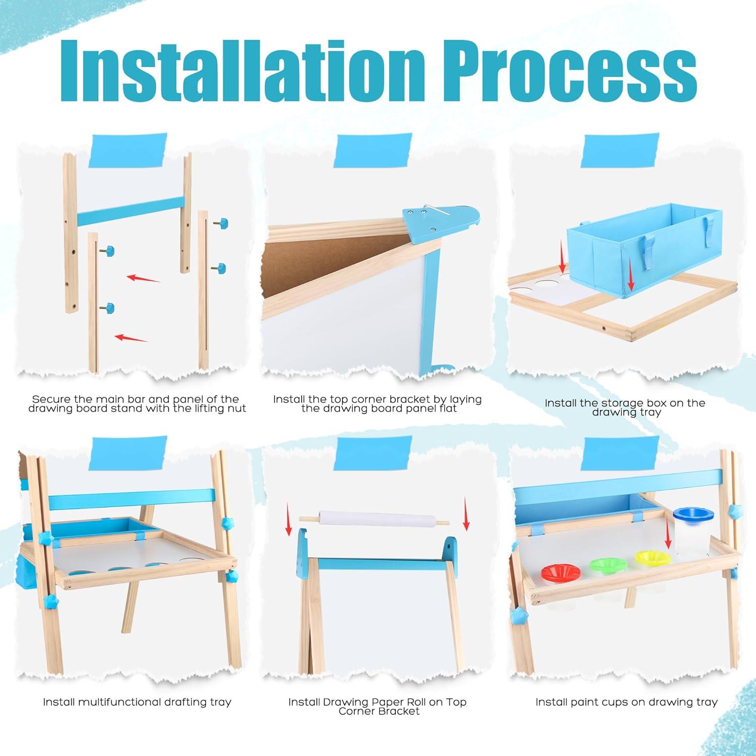 Caballete Ajustable de Madera Ranqibo para Niños 3-12 Años