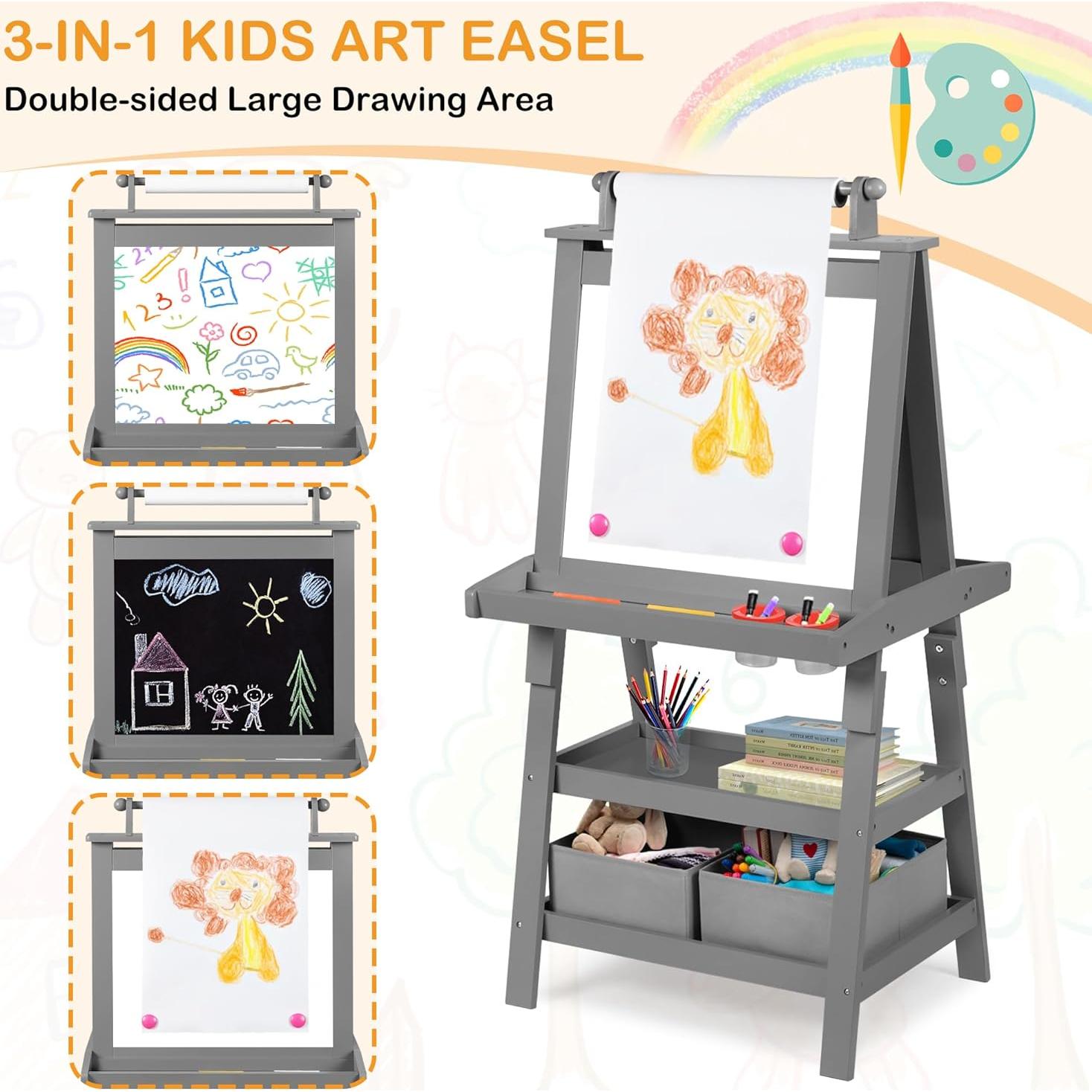 Caballete de Arte 3 en 1 TODEFULL para Niños con Pizarra y Papel