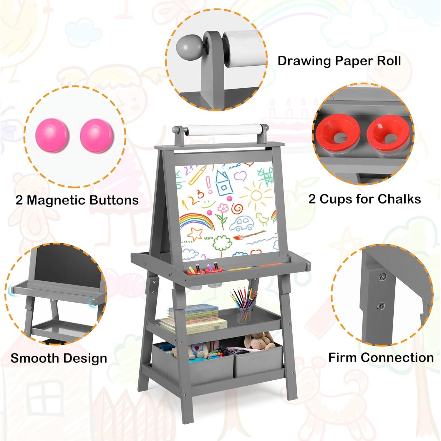 Caballete de Arte 3 en 1 TODEFULL para Niños con Pizarra y Papel