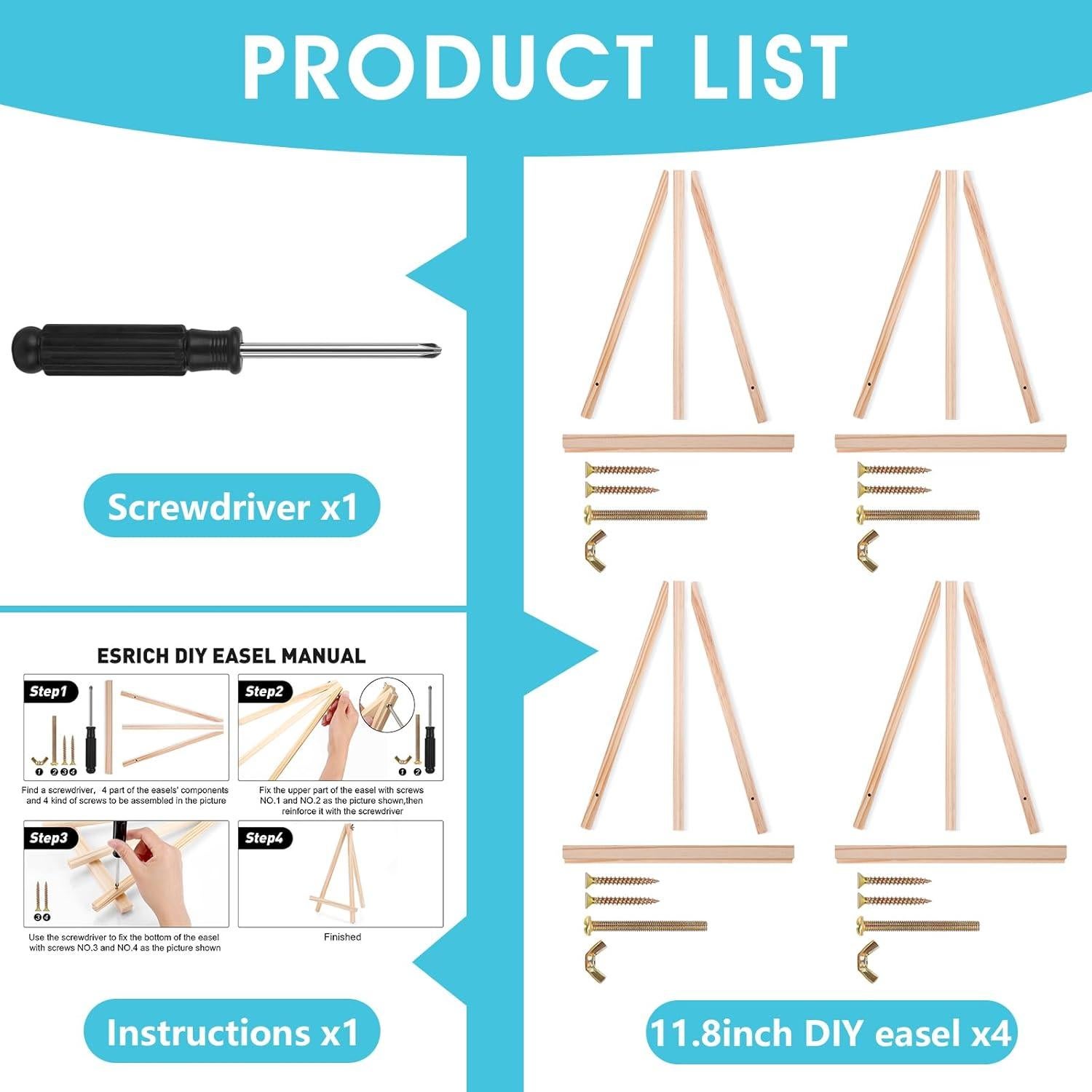 Caballete de Madera ESRICH 30 cm - Paquete de 4 para Pintura