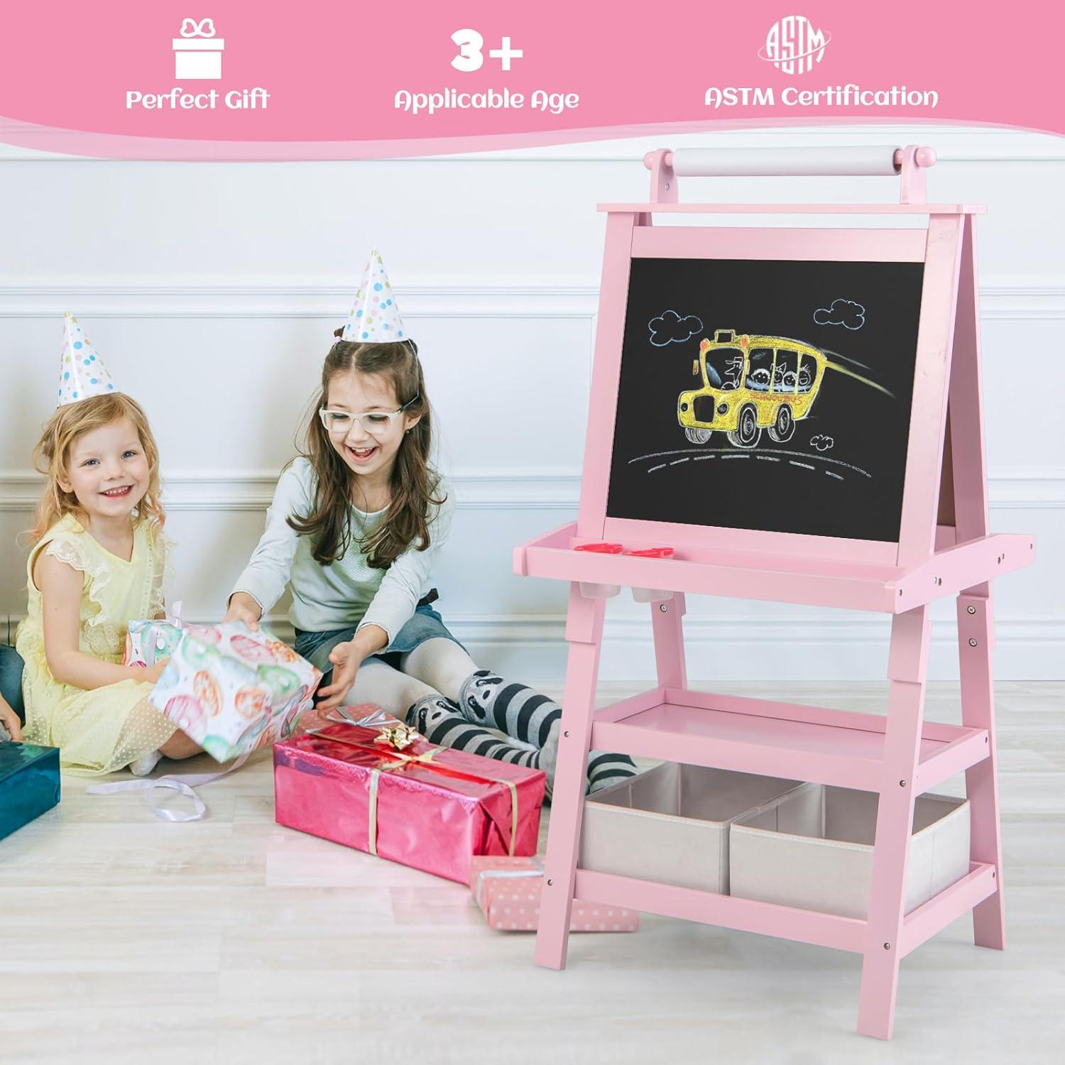 Caballete de Madera HONEY JOY 3 en 1 para Niños Rosa