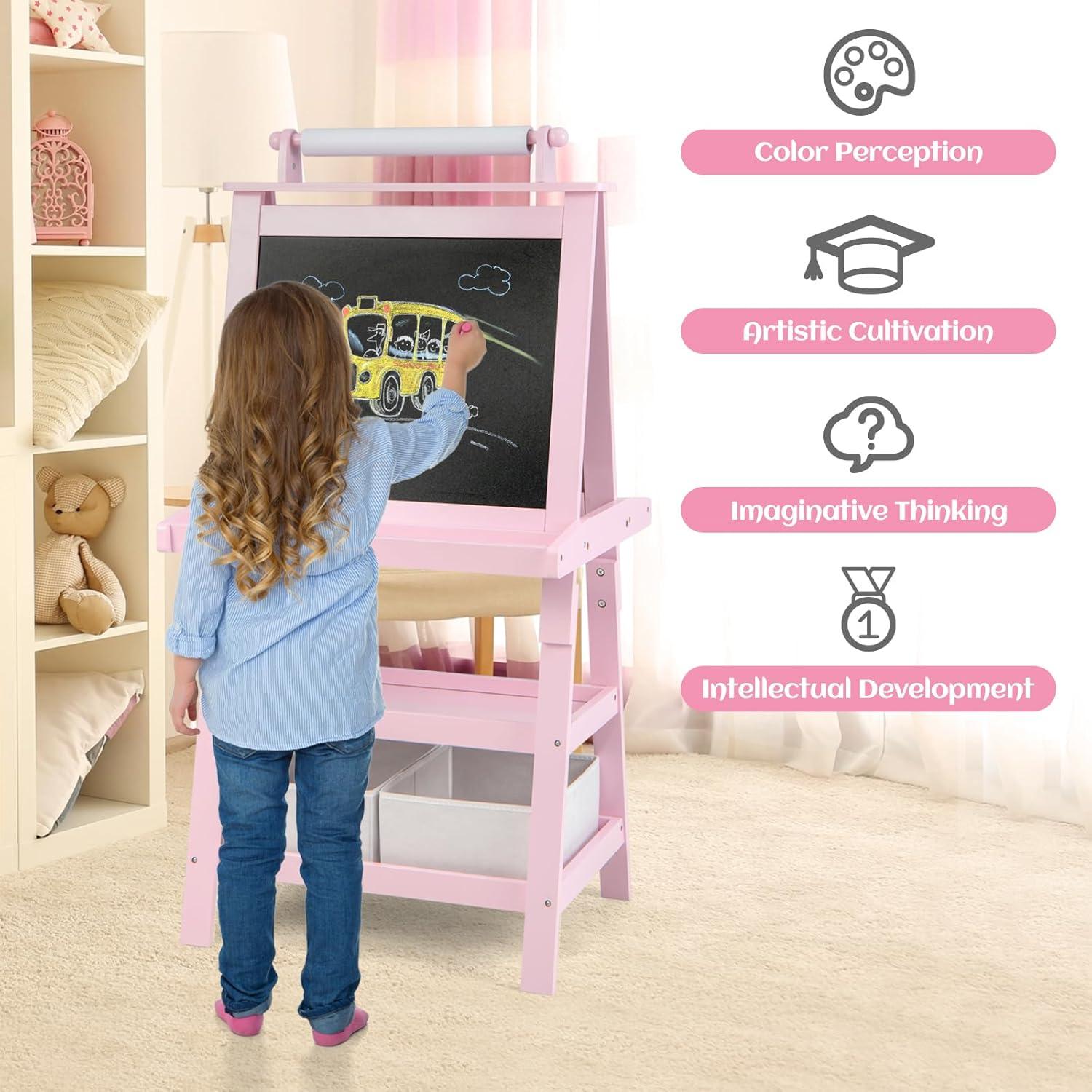 Caballete de Madera HONEY JOY 3 en 1 para Niños Rosa
