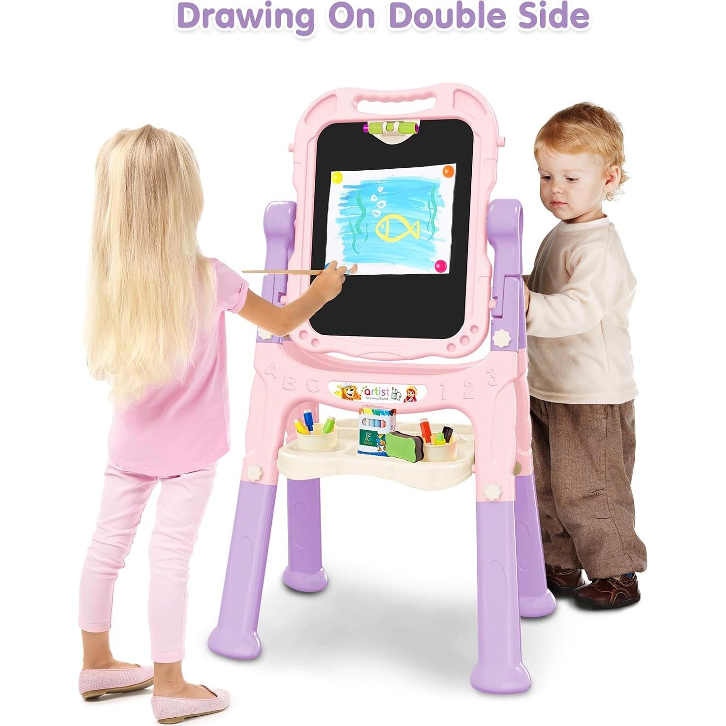 Caballete de Arte Ajustable Ylovetoys Rosa para Niños 3-5 Años