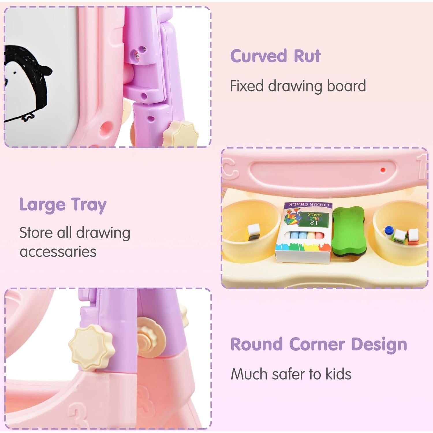 Caballete de Arte Ajustable Ylovetoys Rosa para Niños 3-5 Años