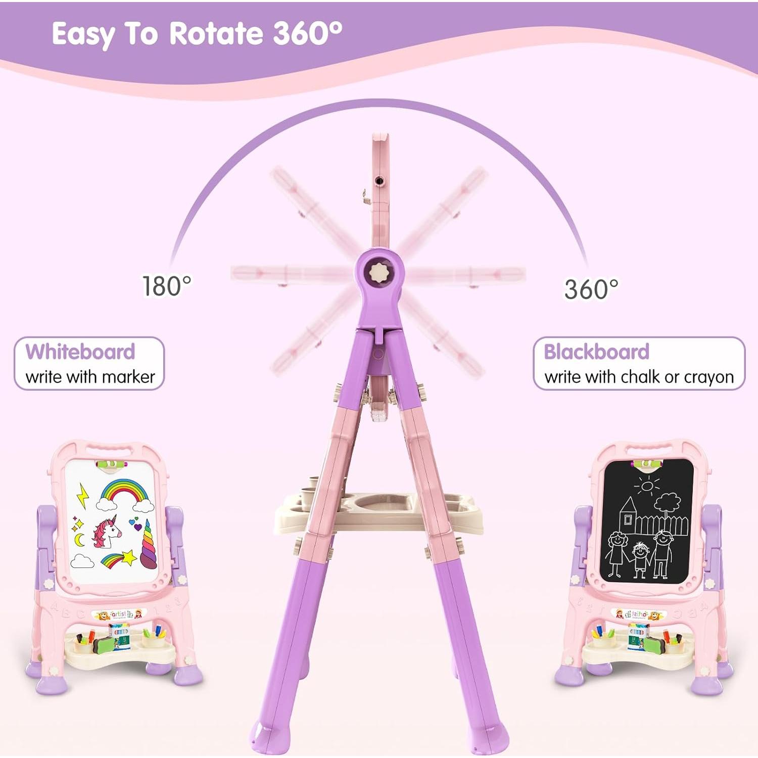 Caballete de Arte Ajustable Ylovetoys Rosa para Niños 3-5 Años