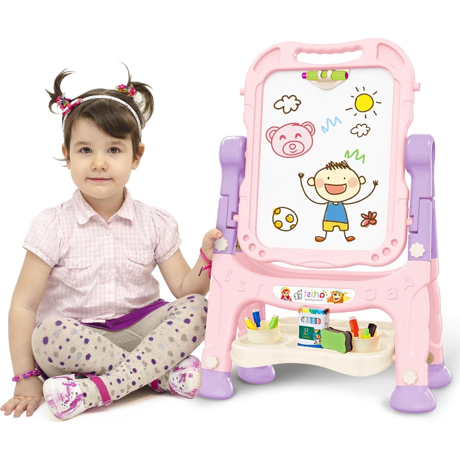 Caballete de Arte Ajustable Ylovetoys Rosa para Niños 3-5 Años