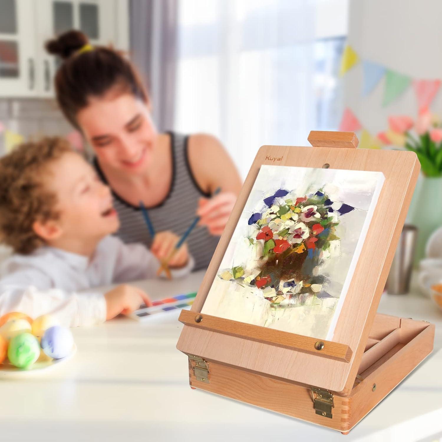 Caballete de Pintura de Mesa Kuyal Ajustable con Caja de Almacenamiento