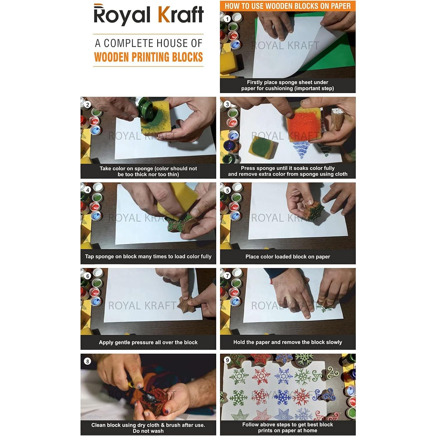 Sellos de impresión de madera Royal Kraft - Juego de 10 piezas