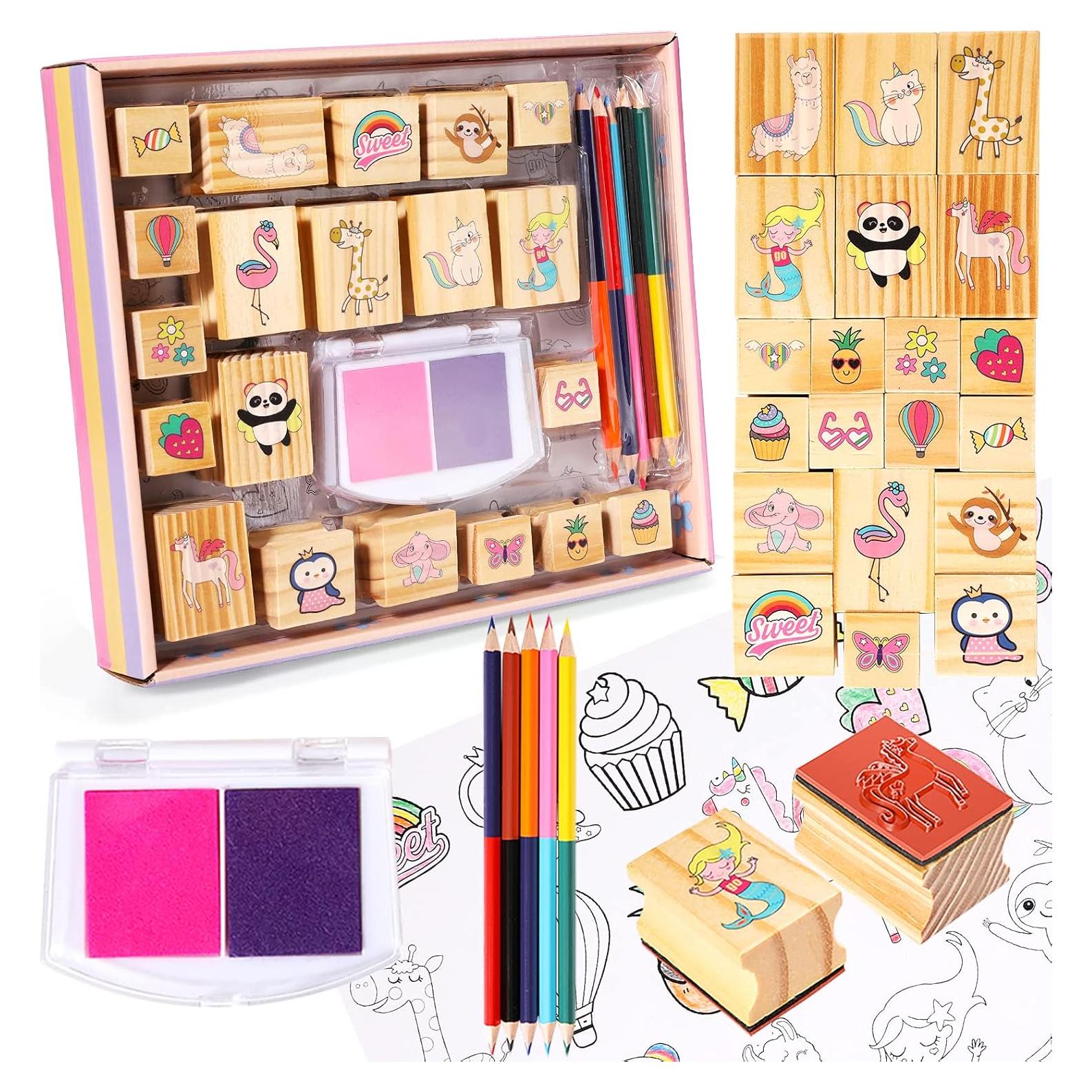 Set de Sellos de Madera YOYTOO Unicornio y Amigos 20 Piezas