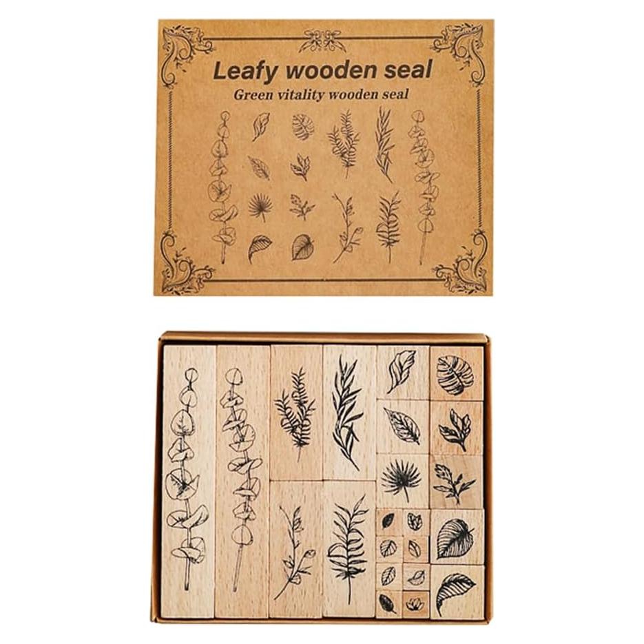 Juego de Sellos de Goma de Madera Huralona Vintage 16 PCS