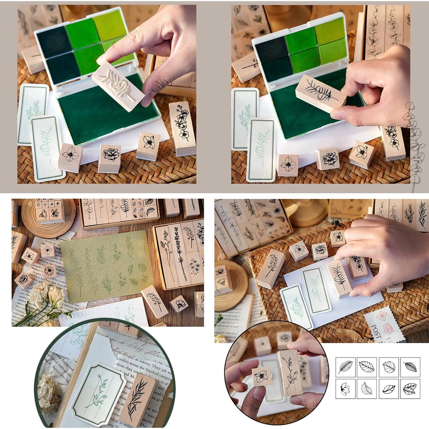 Juego de Sellos de Goma de Madera Huralona Vintage 16 PCS