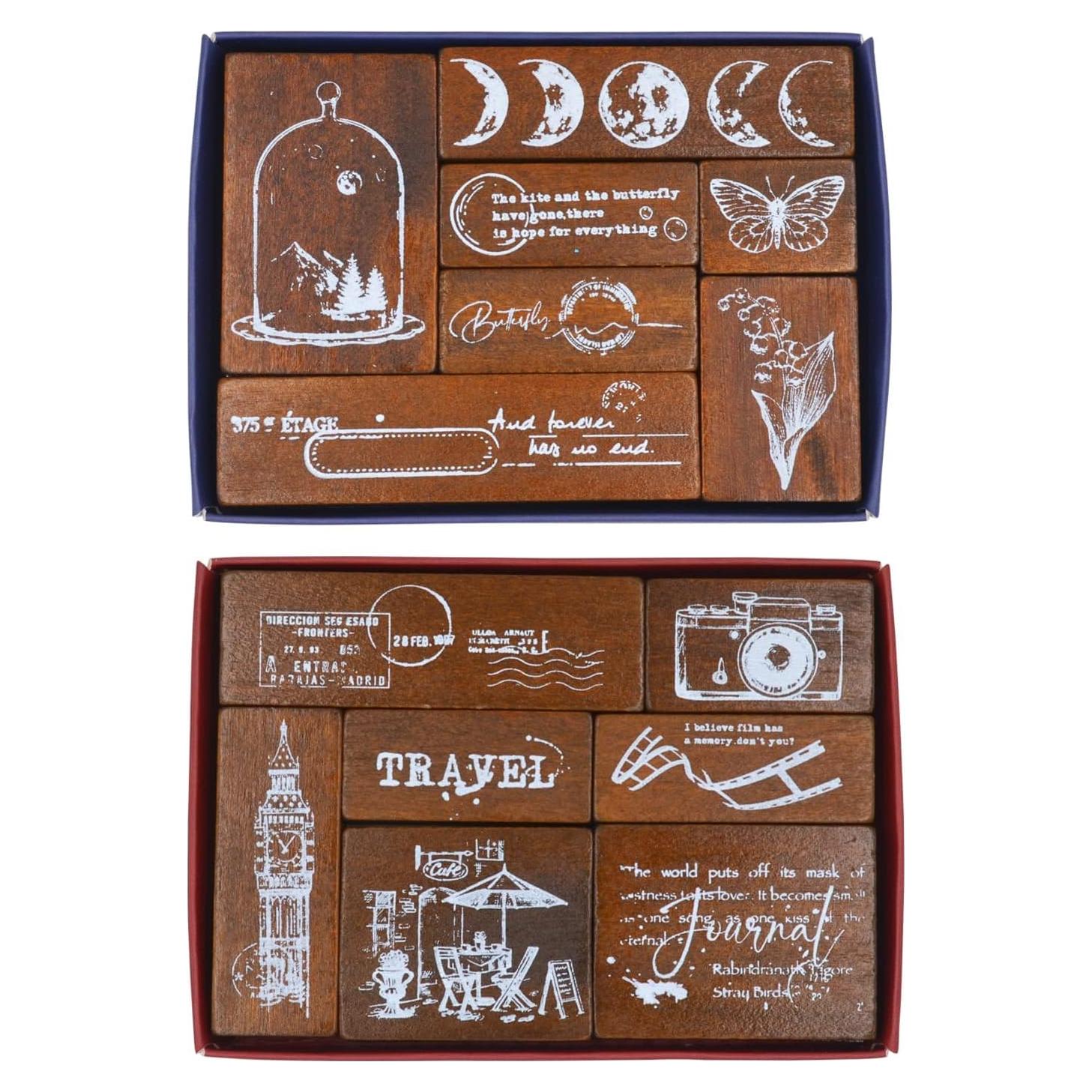 Juego de Sellos de Madera Cliocoo 14 Piezas Luz de Luna