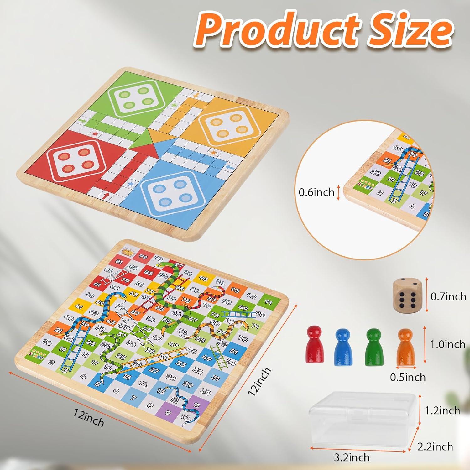 Juego de Mesa Ludo y Serpientes de Madera 30 cm 2-en-1