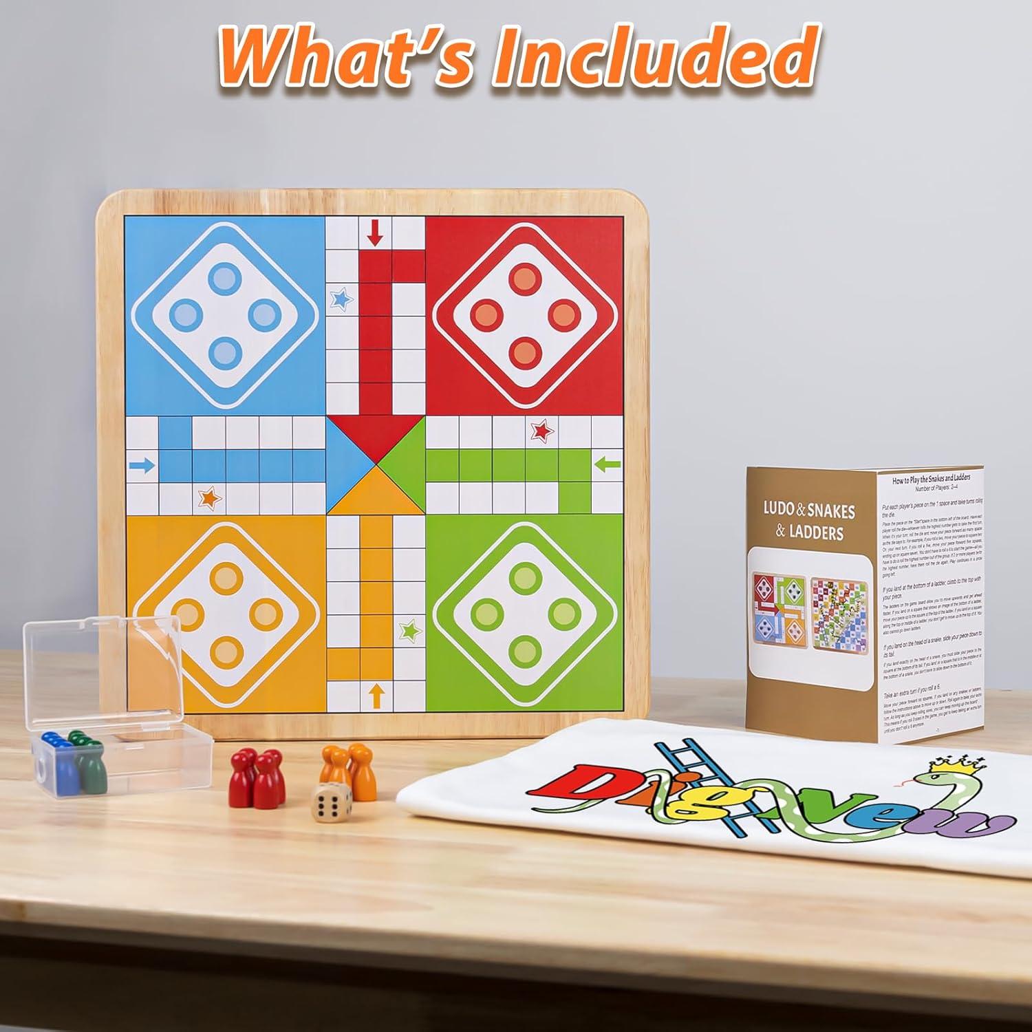 Juego de Mesa Ludo y Serpientes de Madera 30 cm 2-en-1