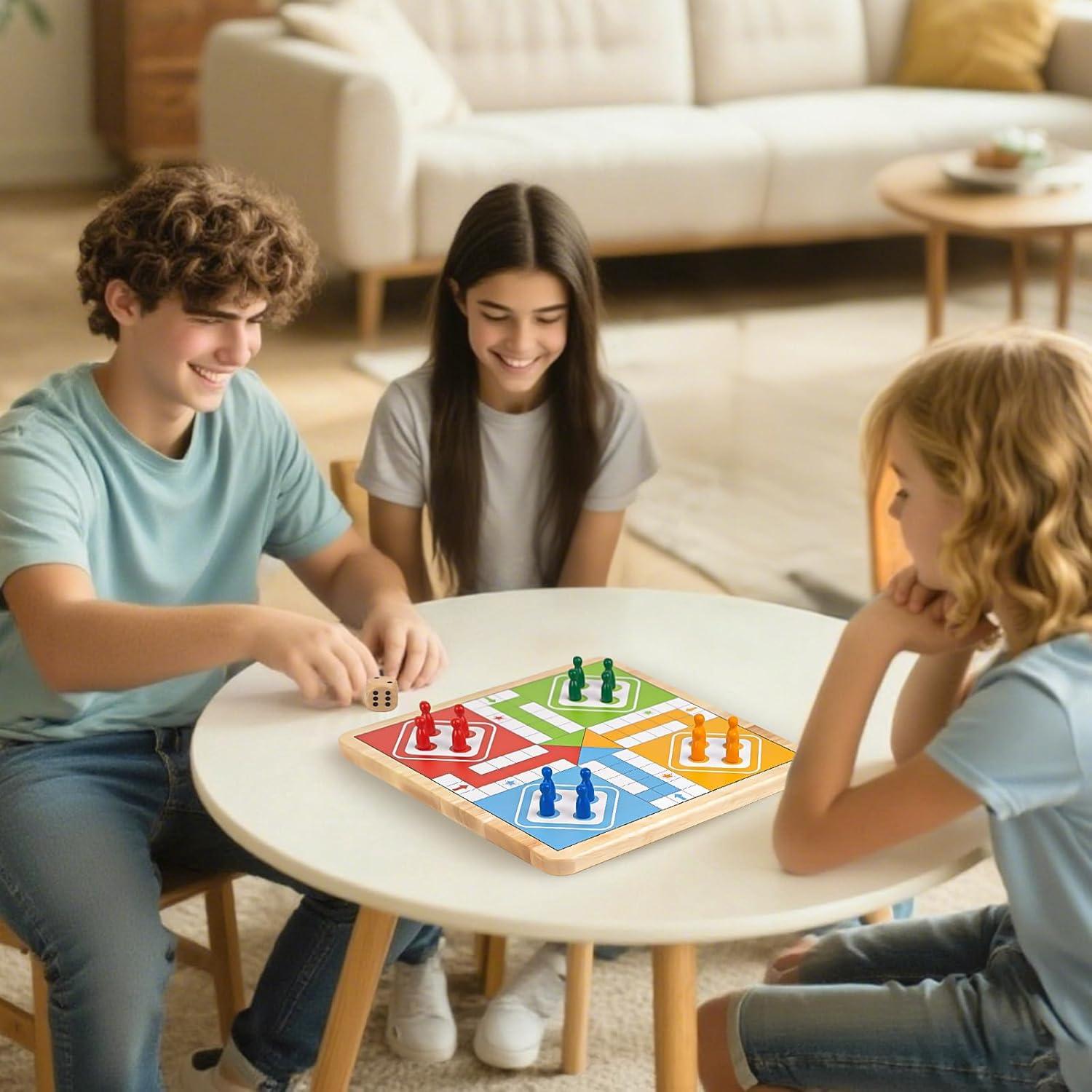 Juego de Mesa Ludo y Serpientes de Madera 30 cm 2-en-1