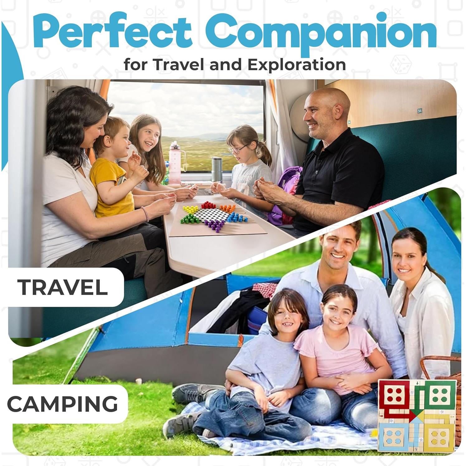 Juego de Mesa 4-en-1 de Madera Siyaa - Sling Puck, Ludo, Damas Chinas y Tres en Raya