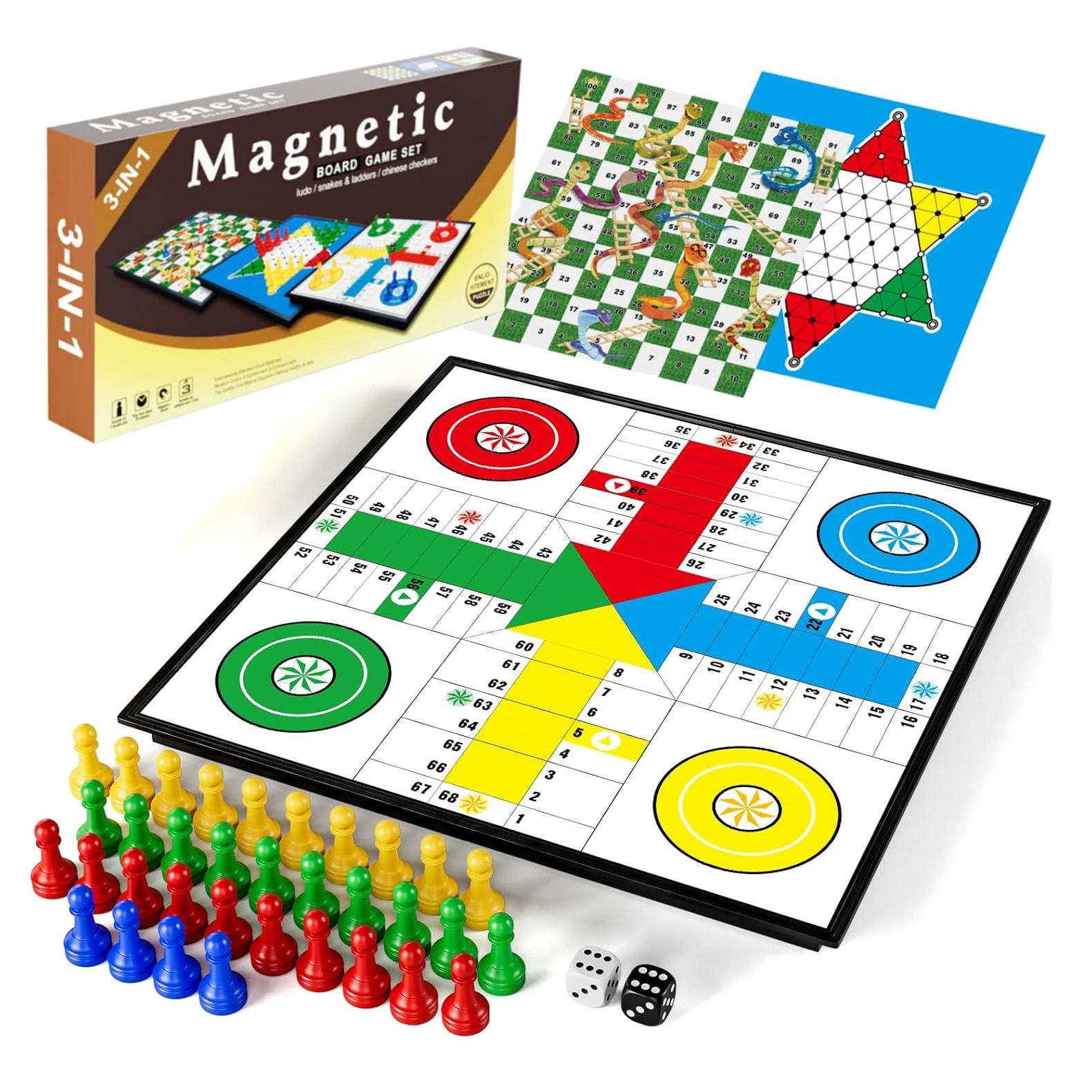 Juego de Mesa Magnético 3 en 1 DY-GO - Ludo, Damas Chinas y Serpientes y Escaleras