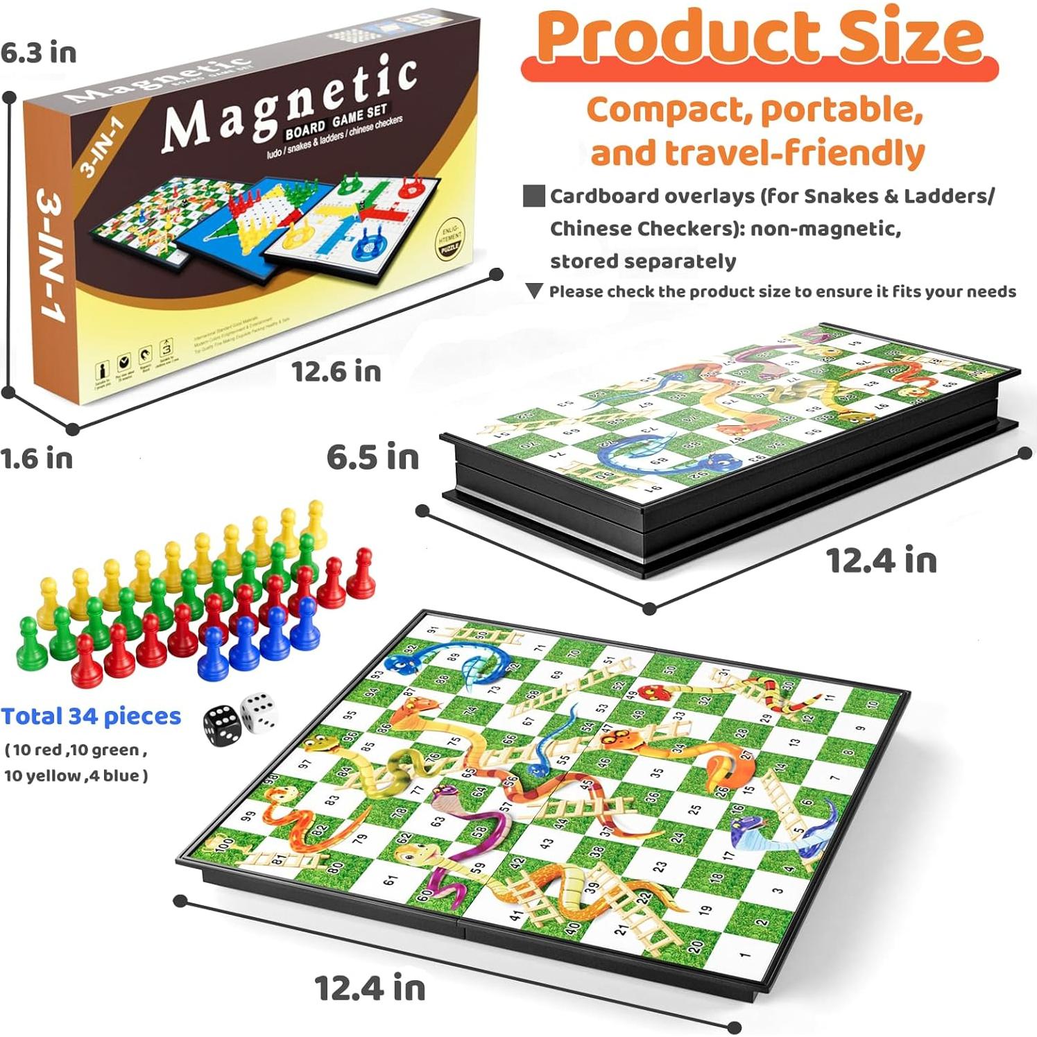 Juego de Mesa Magnético 3 en 1 DY-GO - Ludo, Damas Chinas y Serpientes y Escaleras