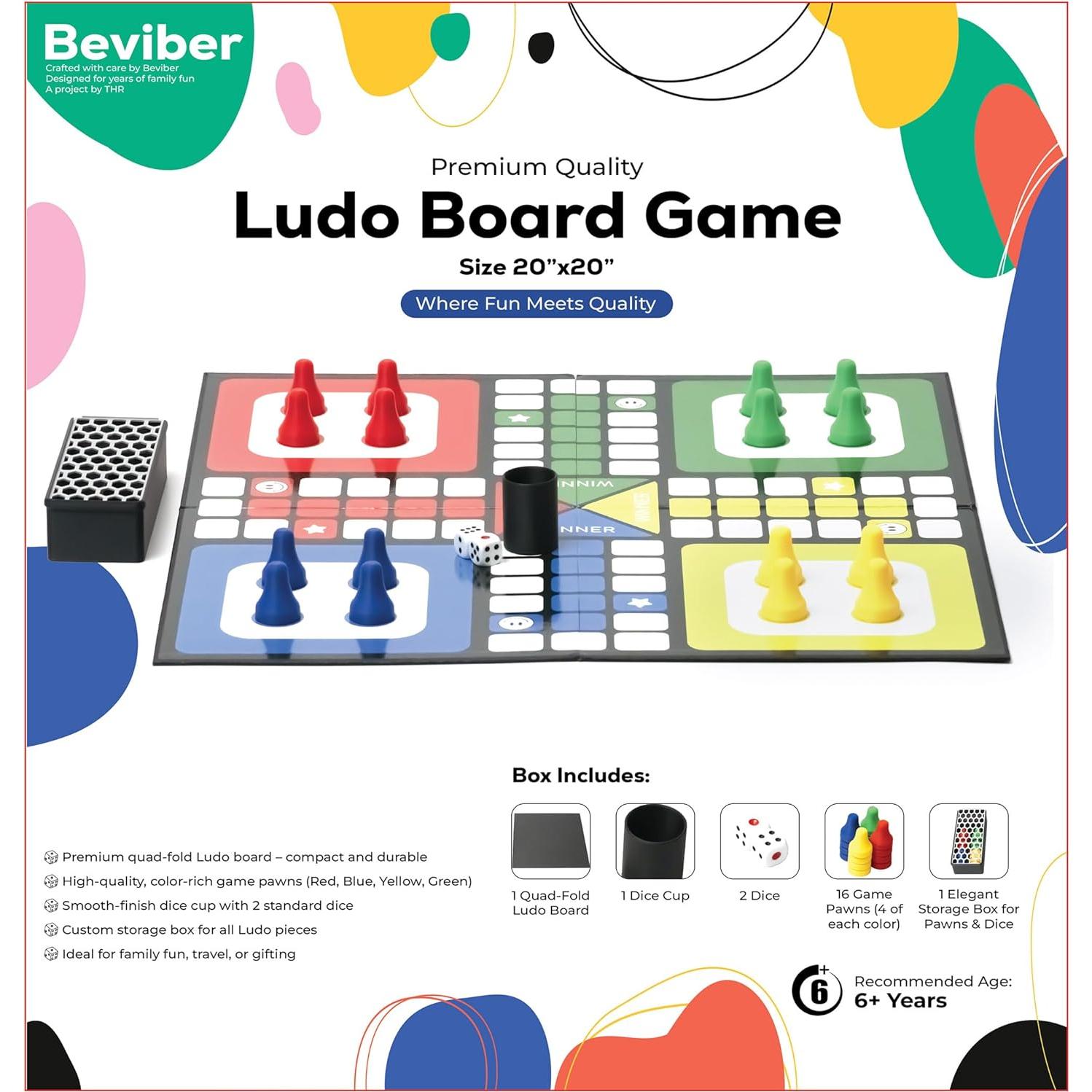 Juego de Mesa Ludo Premium Beviber - Tablero Plegable 50x50cm