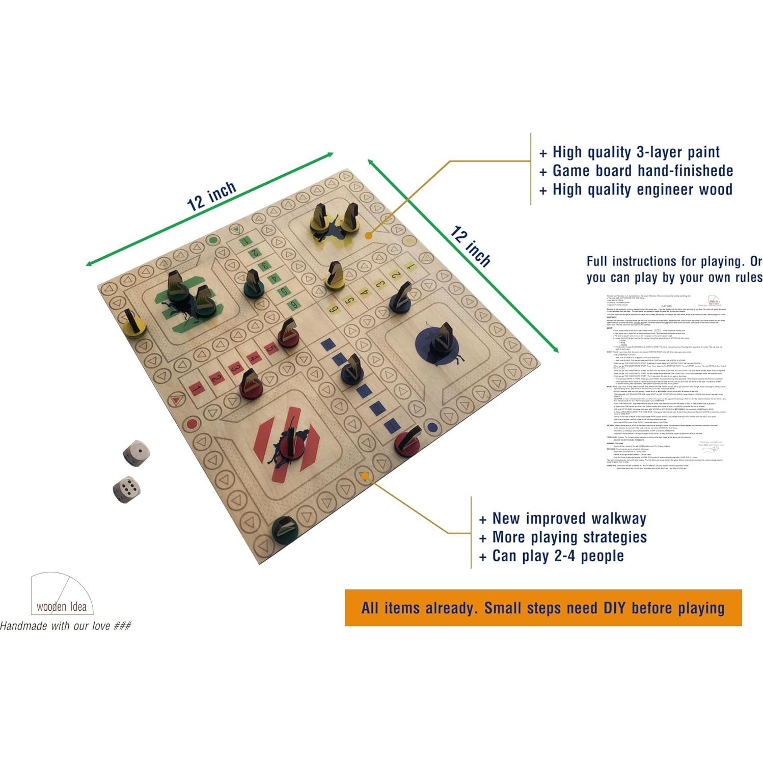 Juego de mesa Parcheesi Wooden Idea - Nuevo mapa táctico 2-4 jugadores