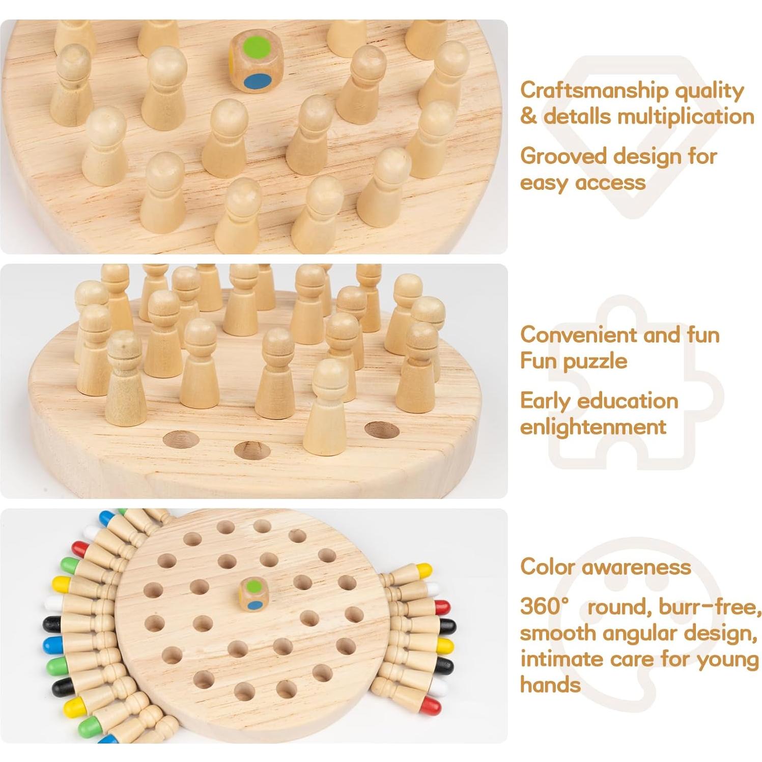 Ajedrez de Memoria Doble Lado Anstore Madera 16.5x2cm